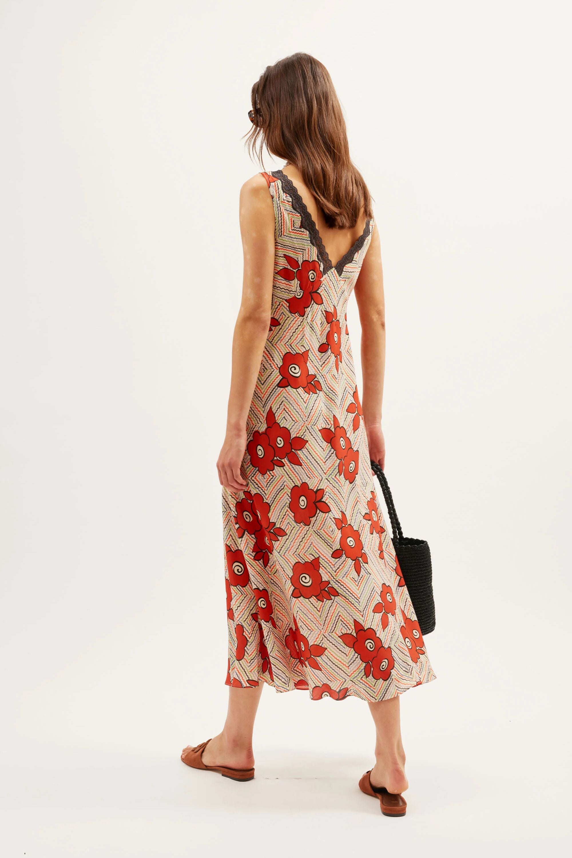 Sandrine Midi Dress in Red Milos Floral Cream