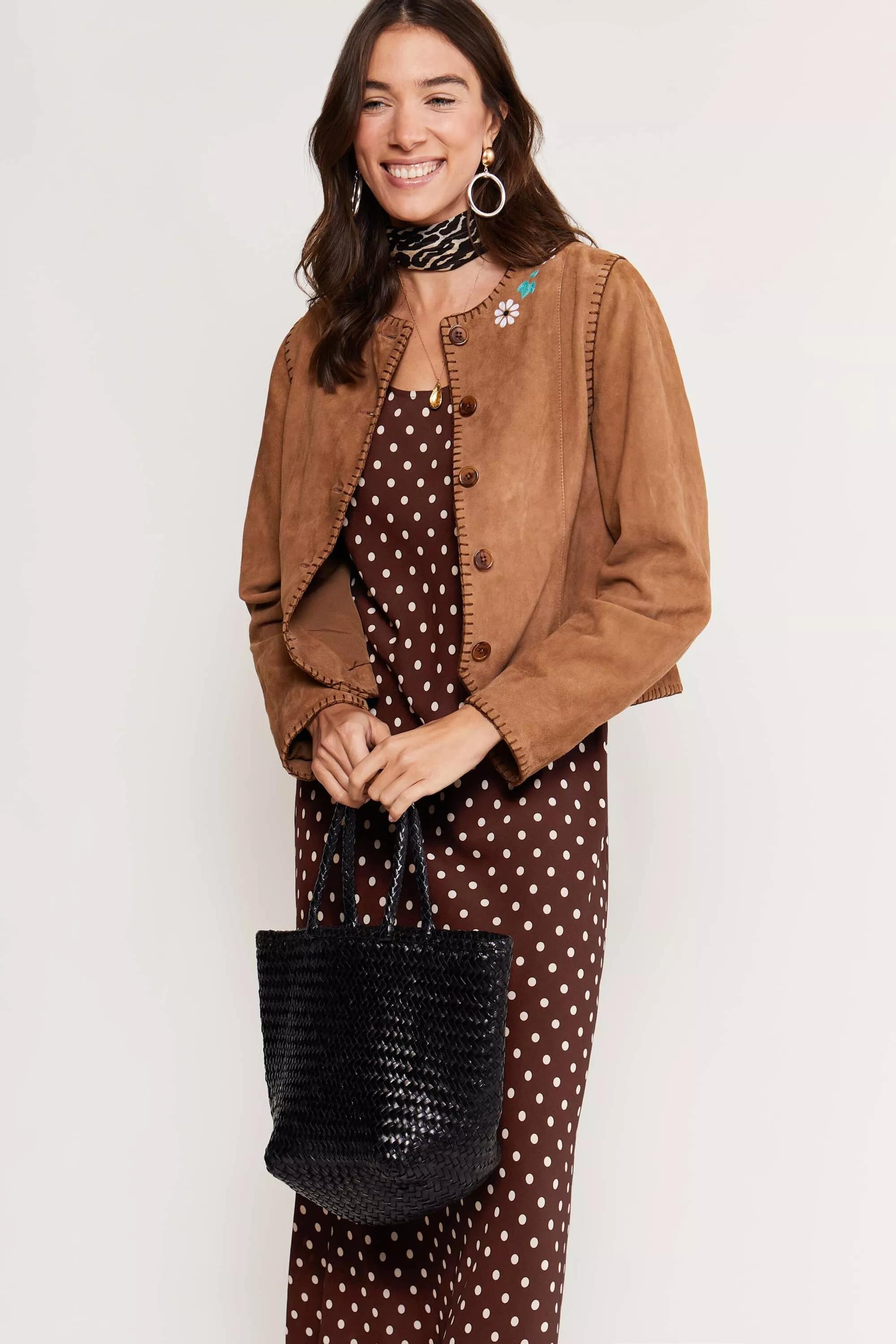 Oleander Midi Dress in Polka Dot Brown
