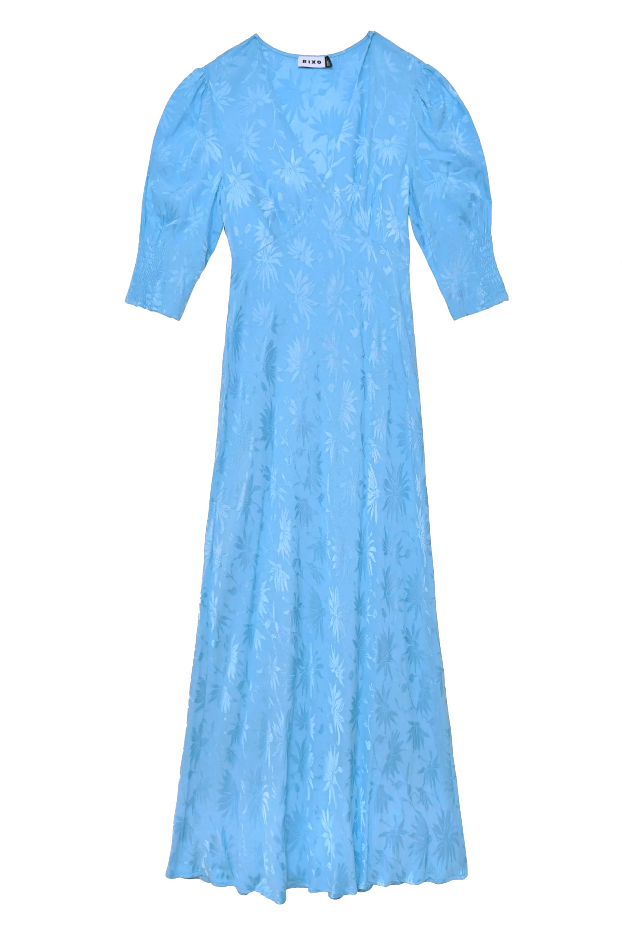 riorio Zadie Jacquard Midi Dress in Daisy Jacquard Blue