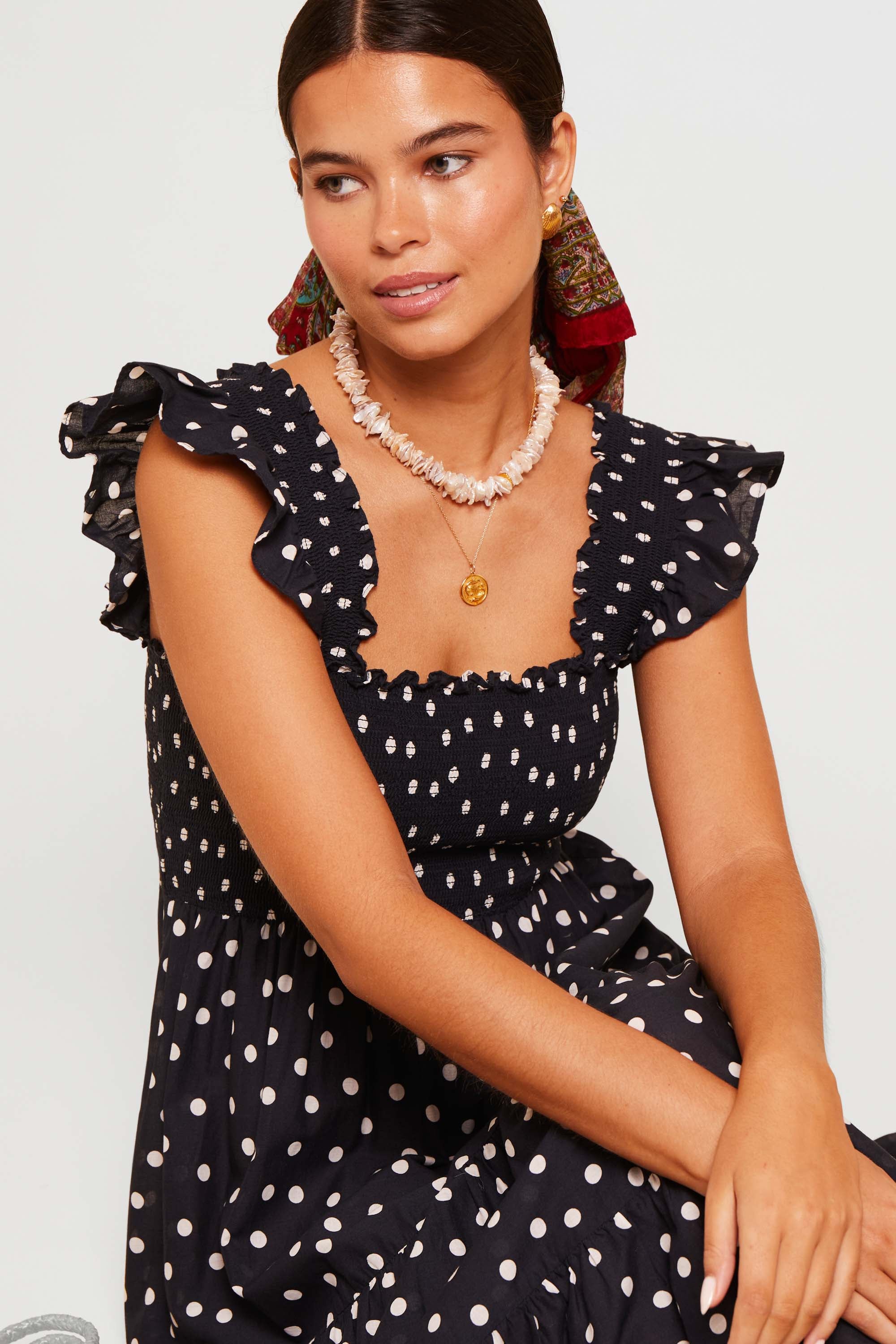 Kendall Cotton Midi Dress in Bohemia Spot Deep Navy | RIXO USA ⋆