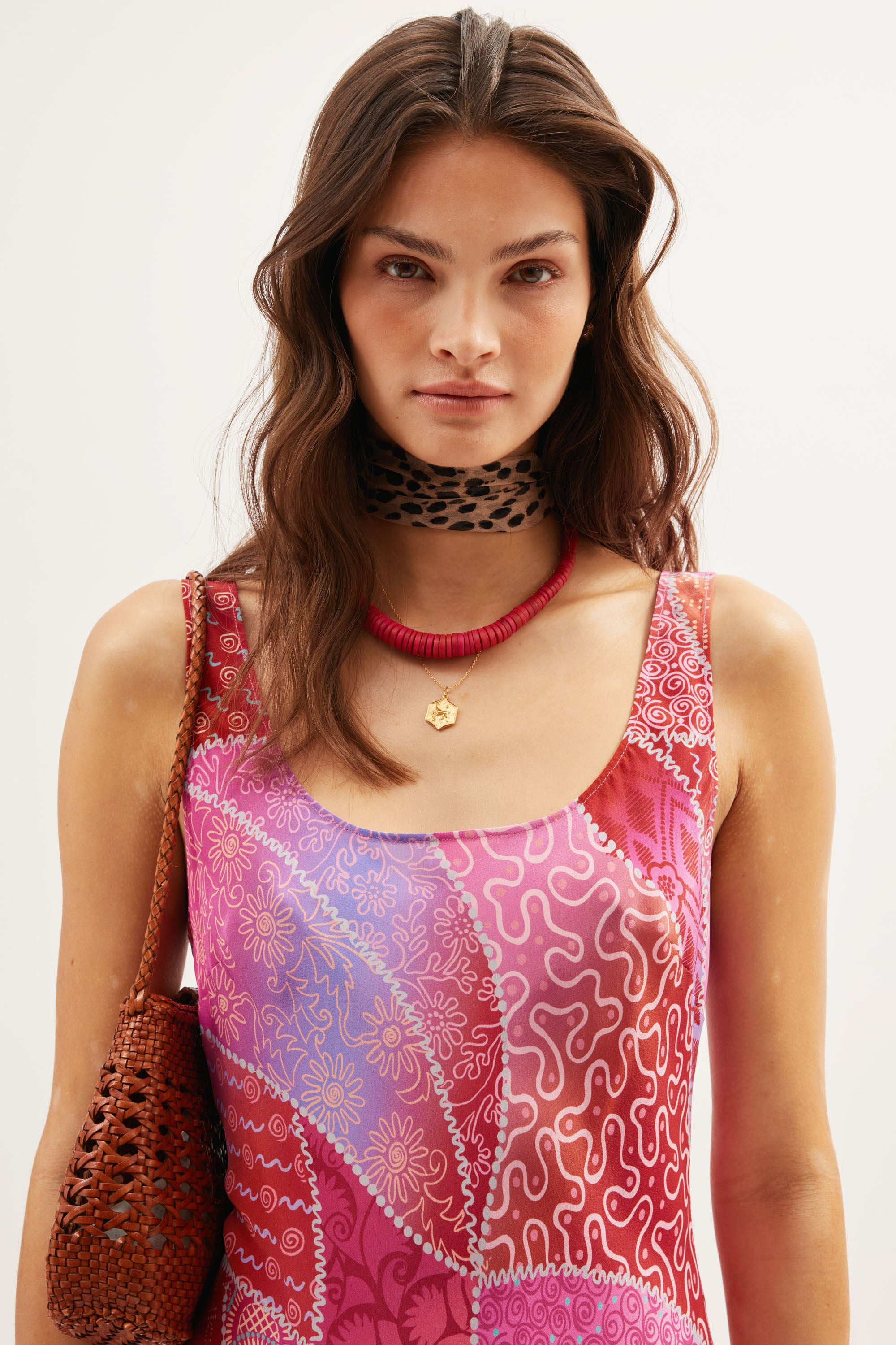 Bondi Silk Midi Dress in Pink Ibiza Night Sunset