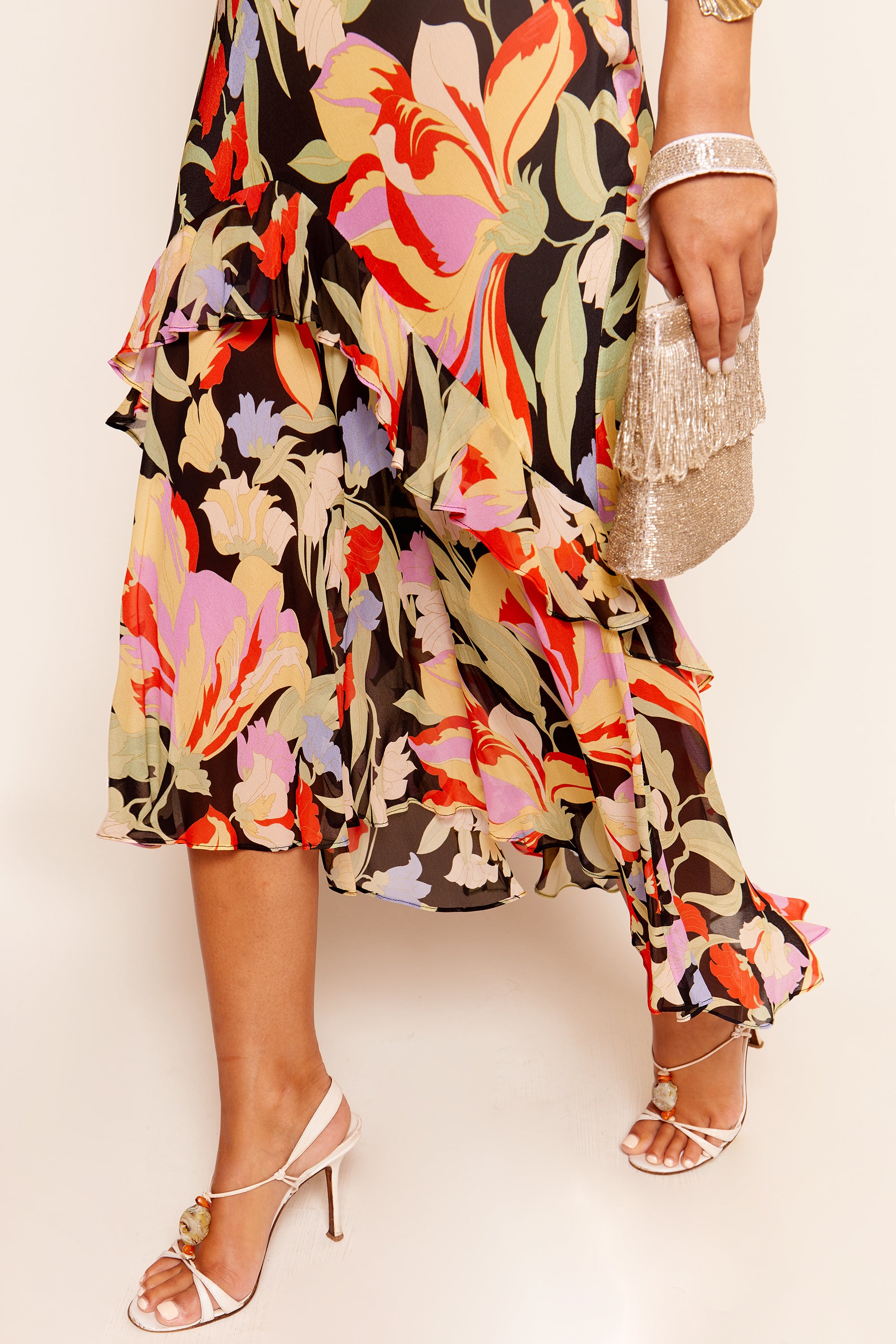 Cheryl Silk Midi Dress in Multi Cece Floral Black