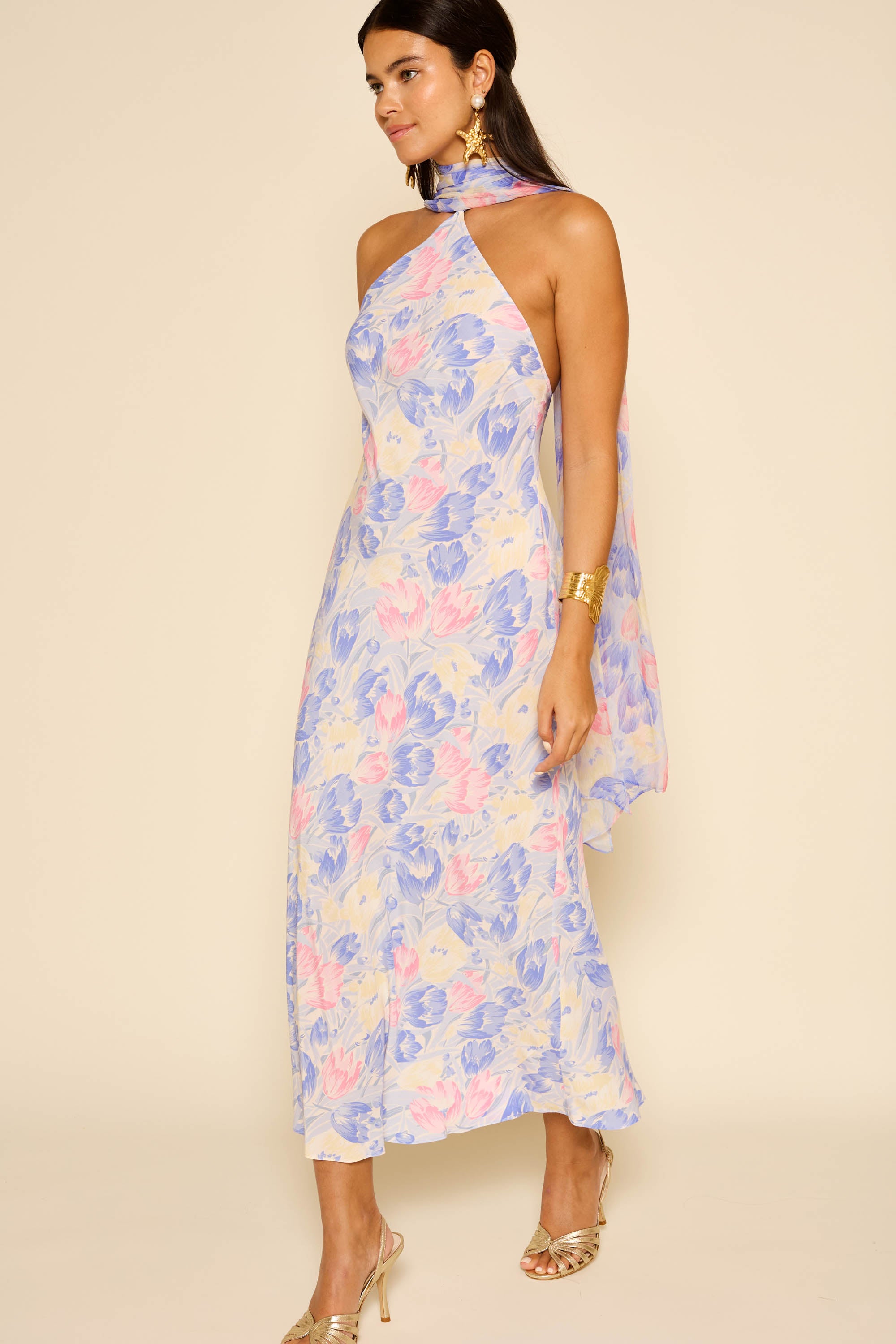 Hayley Midi Dress in Tulip Fields Blue