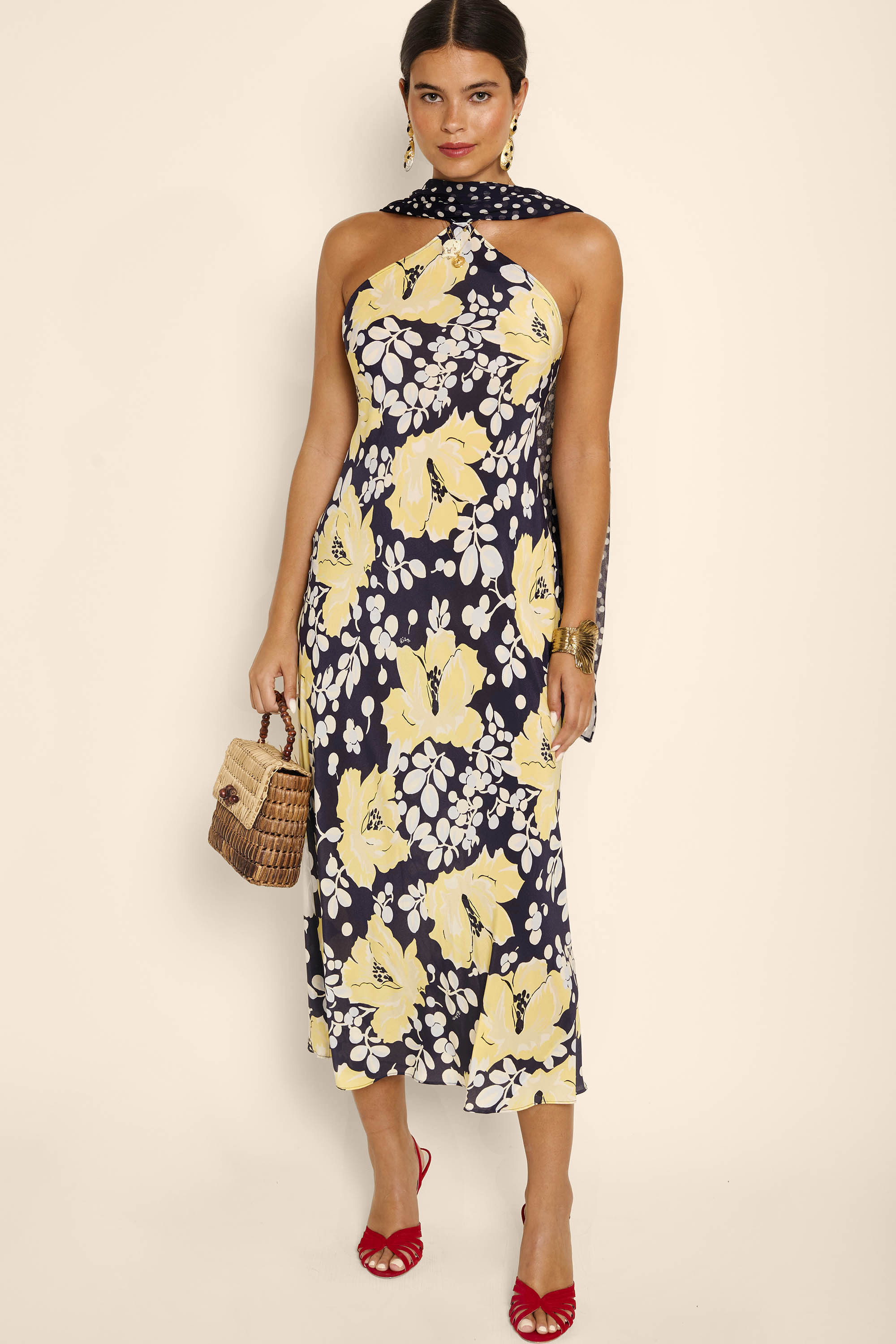 Hayley Silk Midi Dress in Umbrella Floral Navy Mix | RIXO USA ⋆
