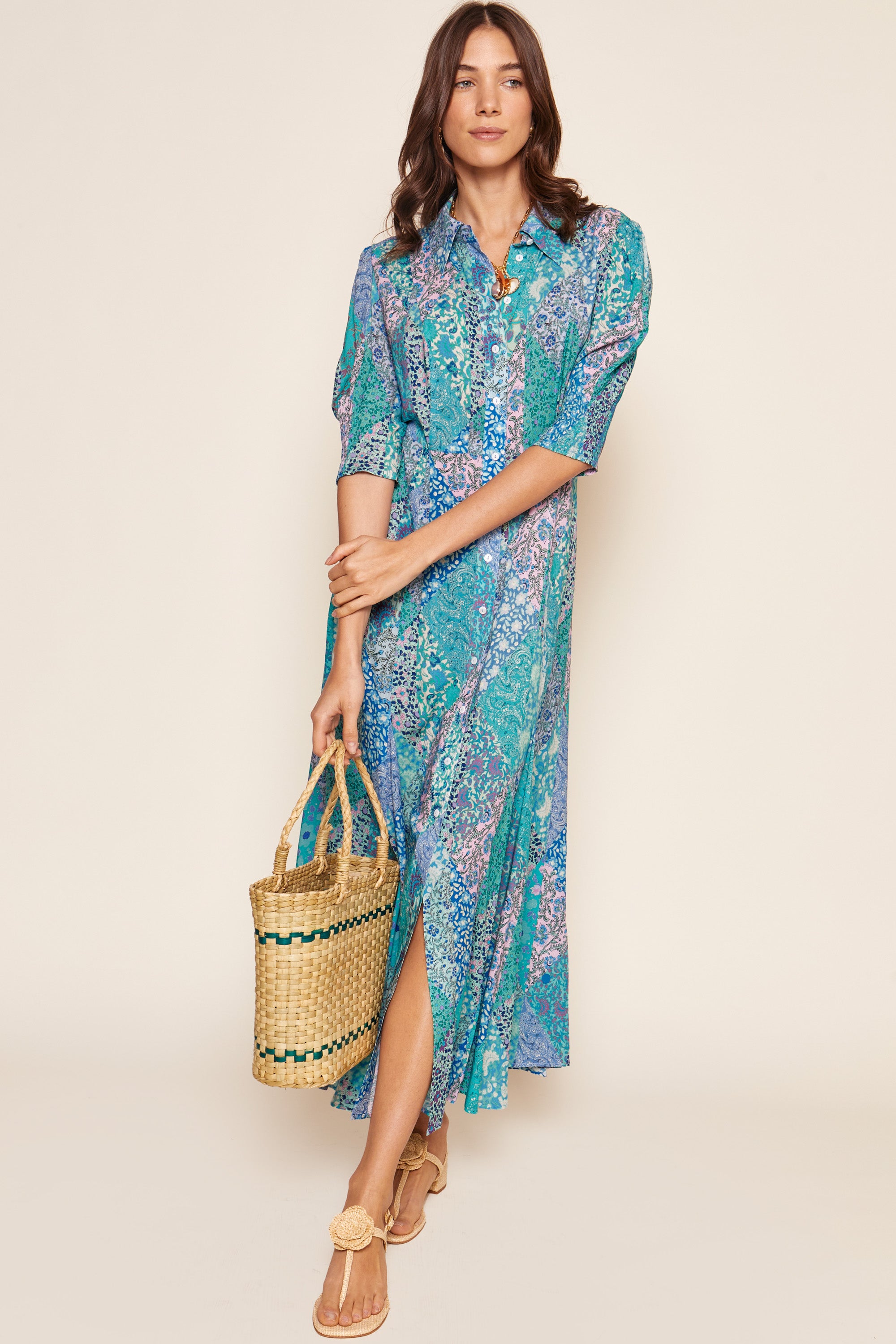 シェリエ　flocky check long shirt dress Bea Check Boxy Shirt Dress, Navy