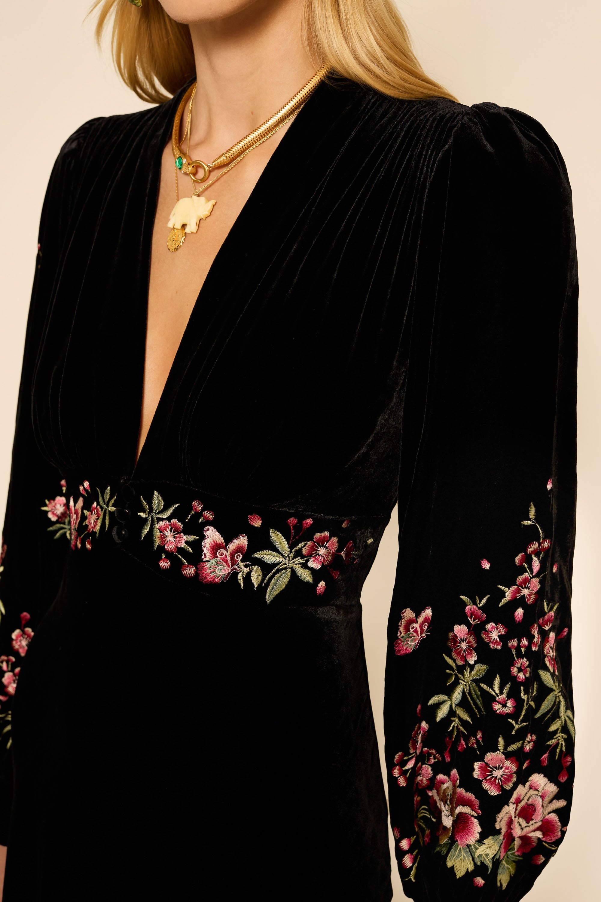 Sophia Floral Embroidered Velvet Dress