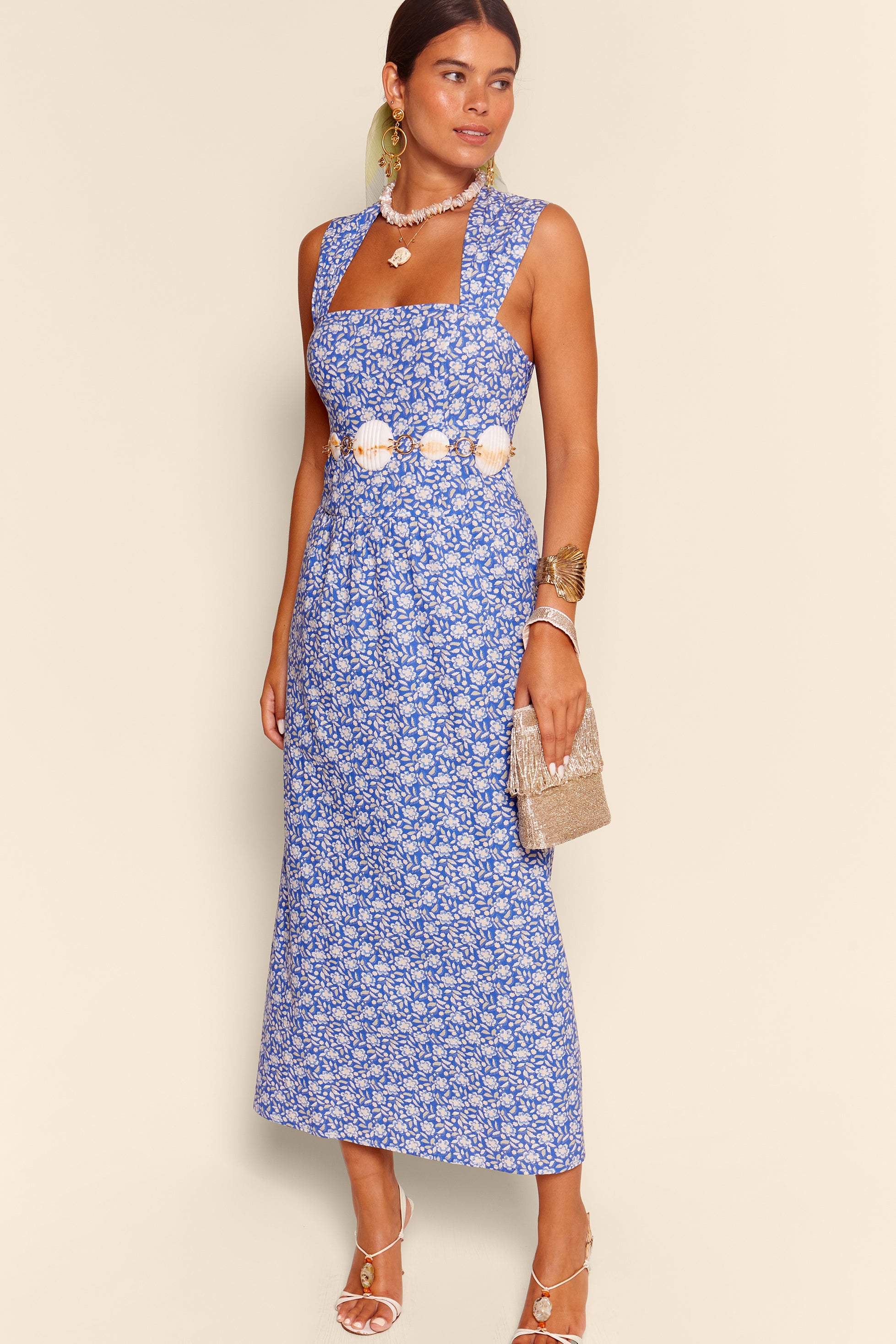 Lillianne Cotton Midi Dress in Carnation Blue | RIXO USA ⋆