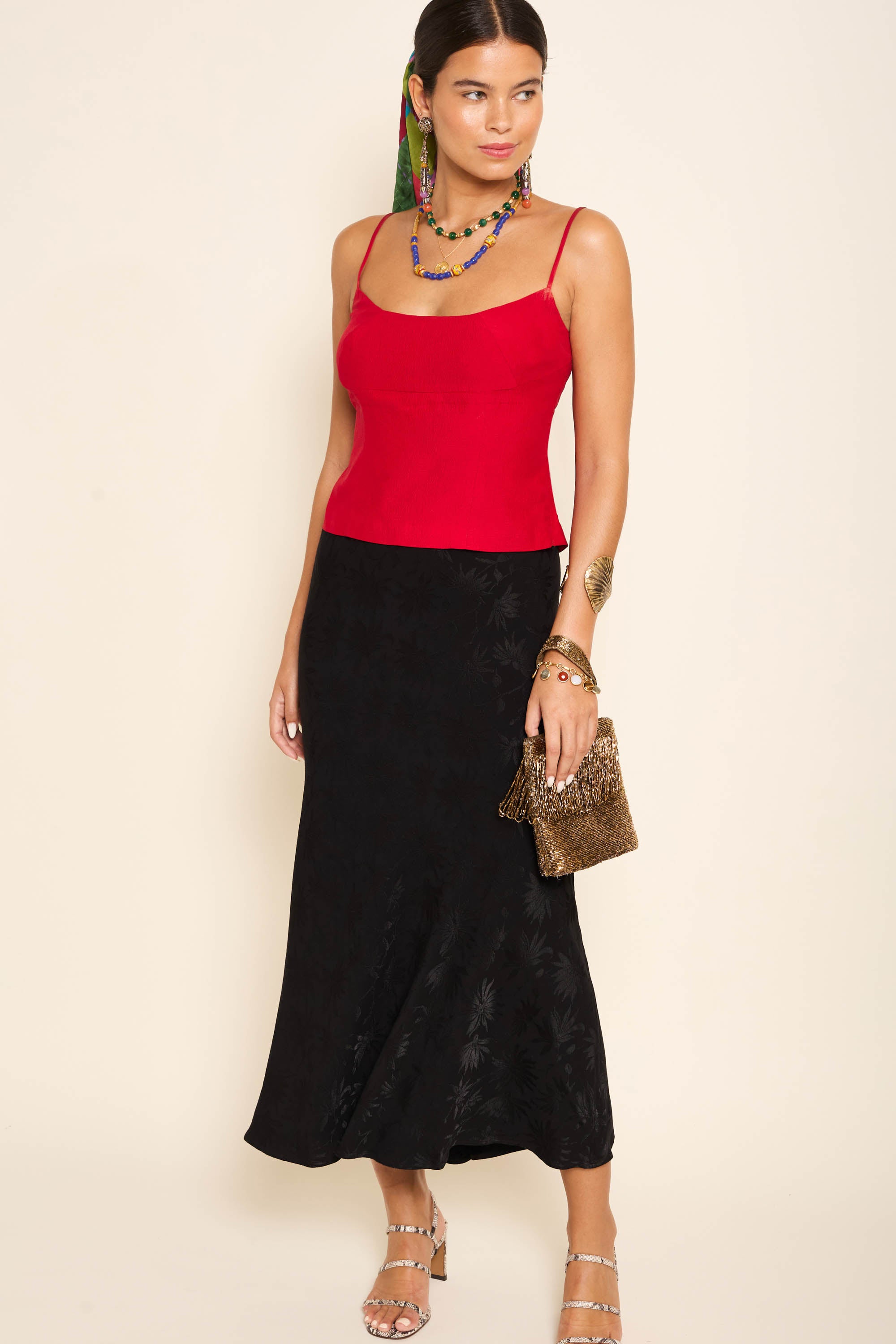 Ardith Midi Skirt in Daisy Jacquard Black - Main Image