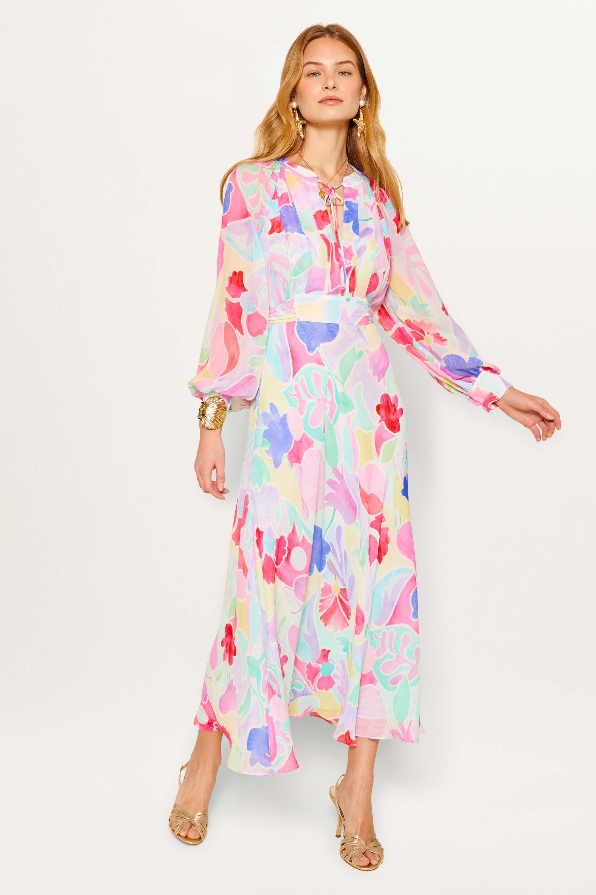 Aero Midi Dress in Multi Abstract Tulip Ivory | RIXO USA ⋆
