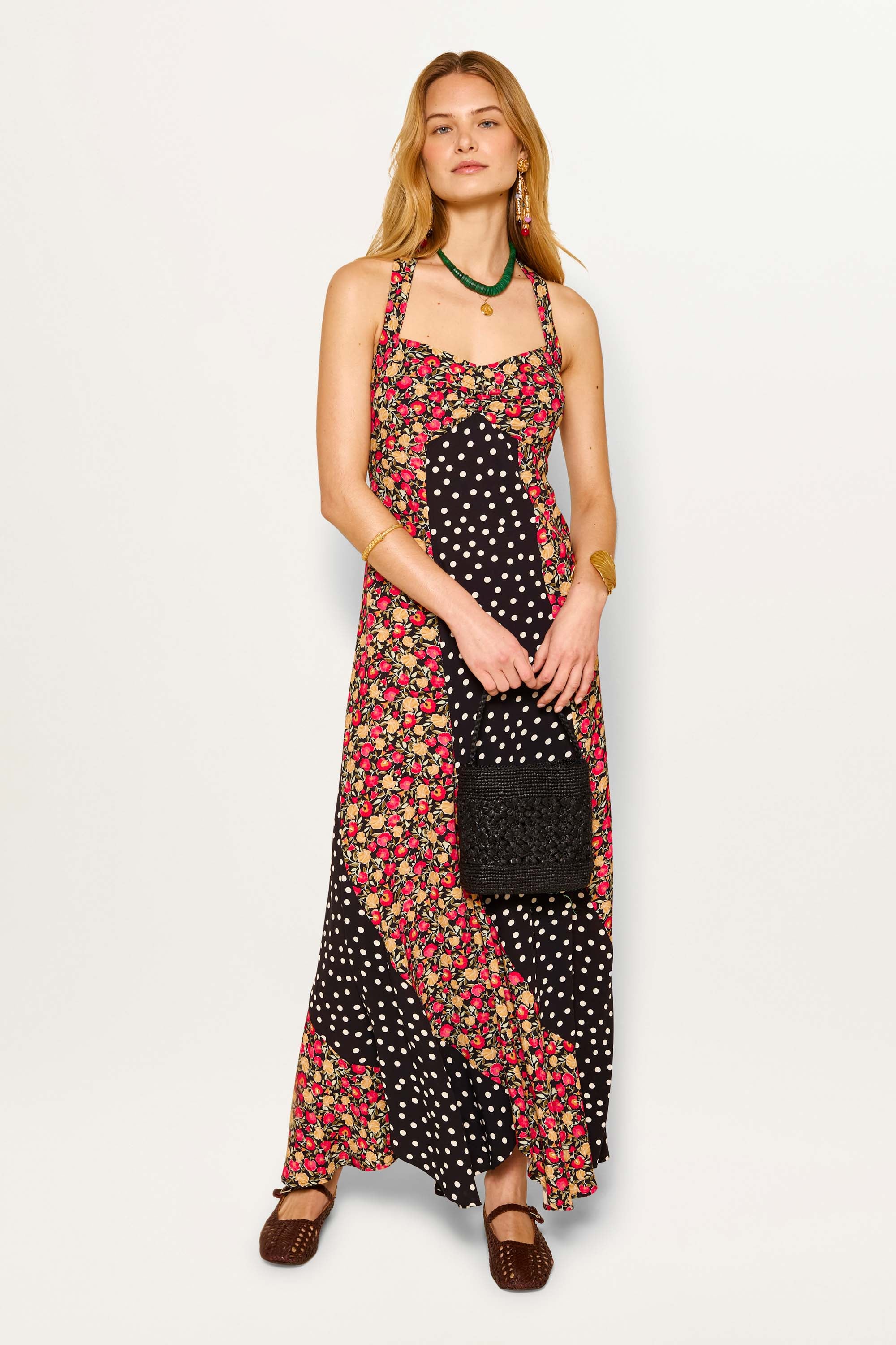 slim fit dress slacks Rixo Mauve & Blue Halter Neck Dress