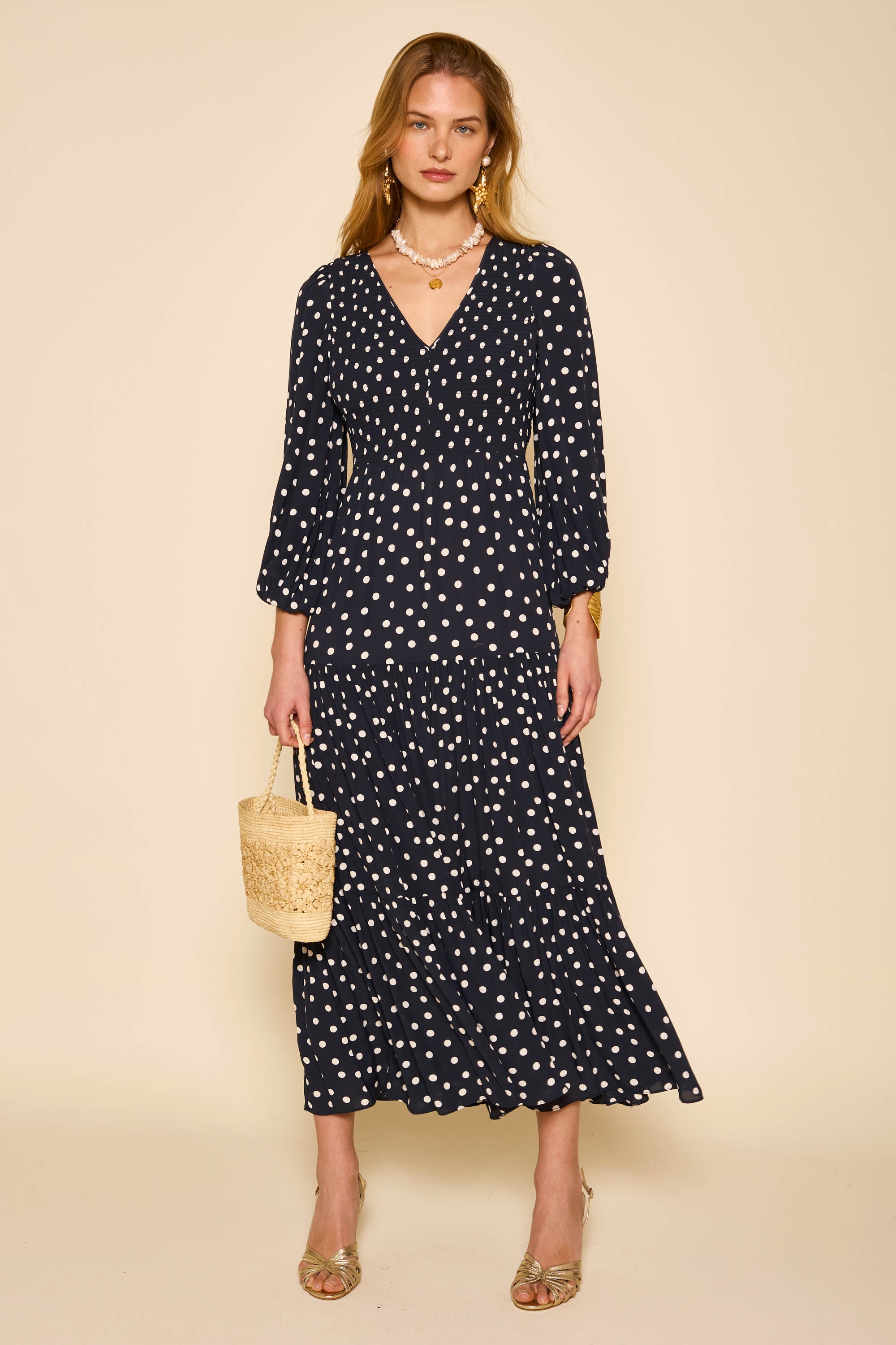 Brooke Midi Dress in Bohemia Spot Deep Navy