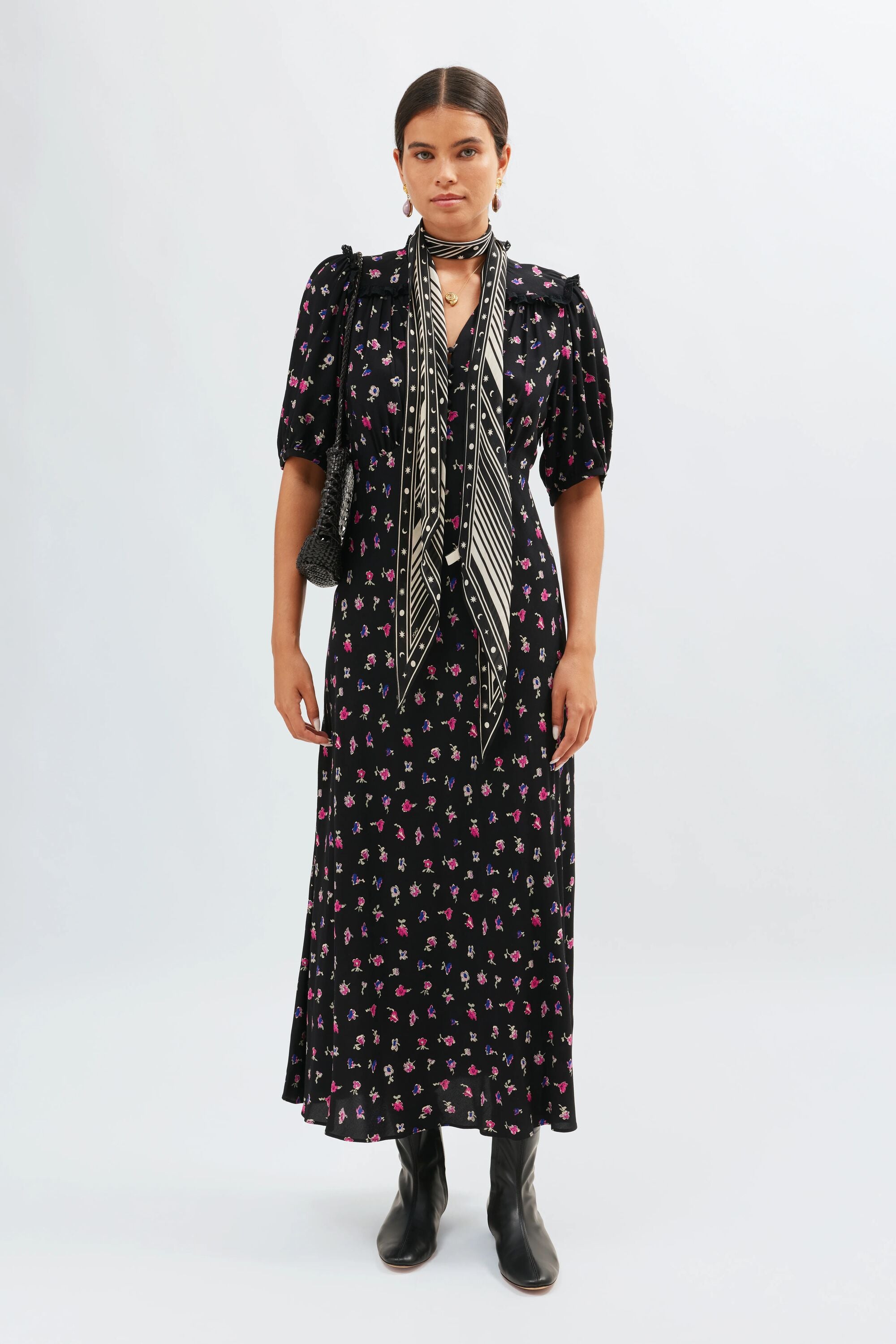 knee length dresses for ladies Gwen Midi Dress in French Ditsy Black main image 0