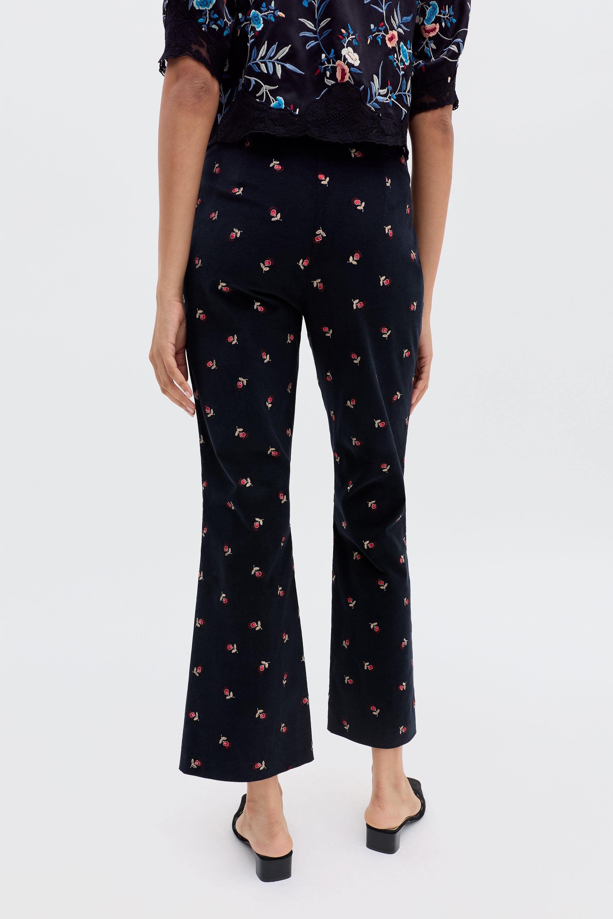Olwen Cotton-Corduroy Trouser in Dandy Embroidery Deep Navy | RIXO ⋆