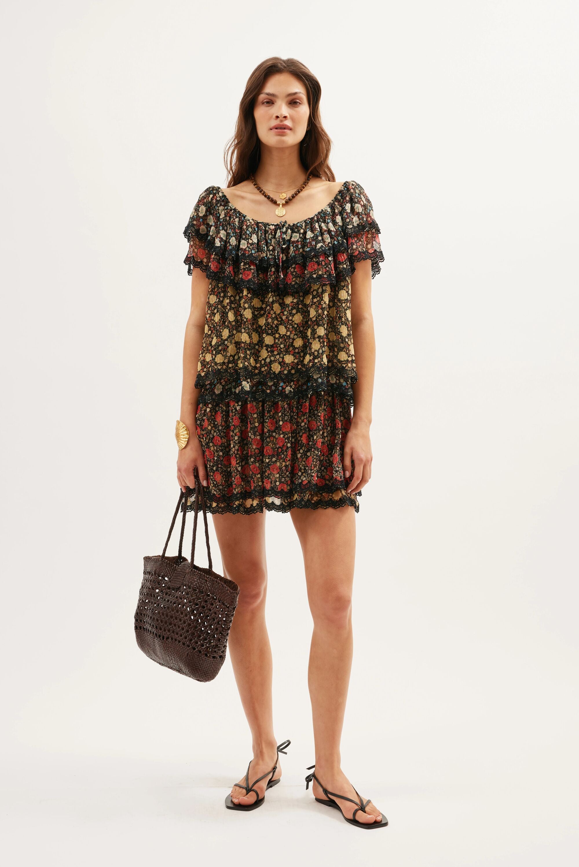 Leilani Mini Dress in Eva Floral Mix Black - Main Image