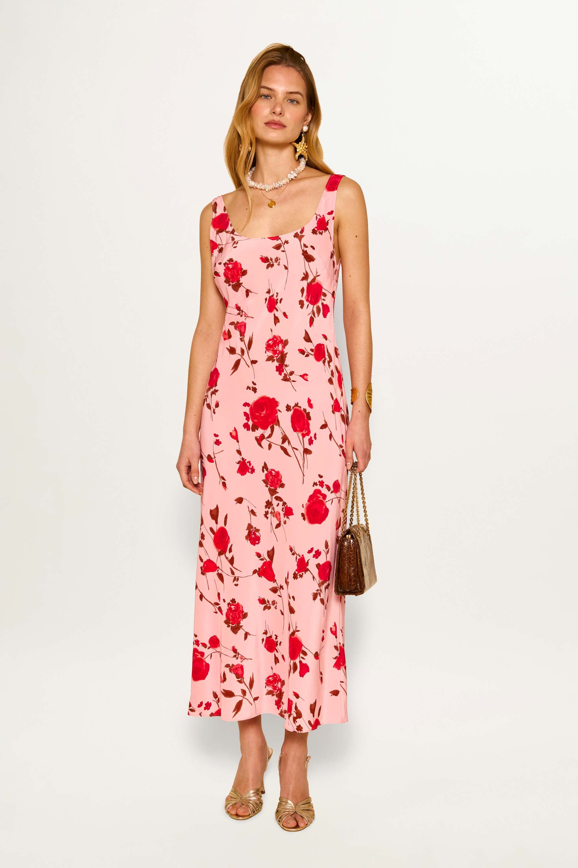 Bondi Silk Midi Dress in Claudia Rose Pink | RIXO USA ⋆