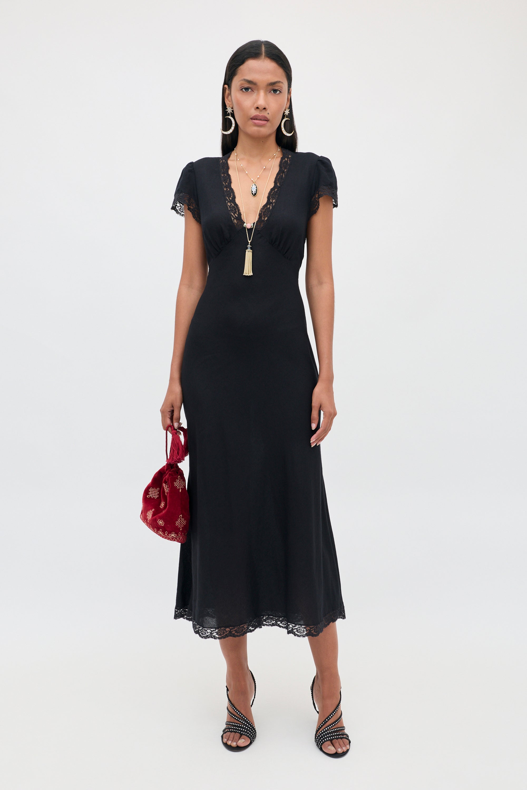 rixo clarice lace trimmed midi dress knee length evening dresses Inspired by a vintage Graduation College/School:Nursing CATEGORY::Casual Dresses