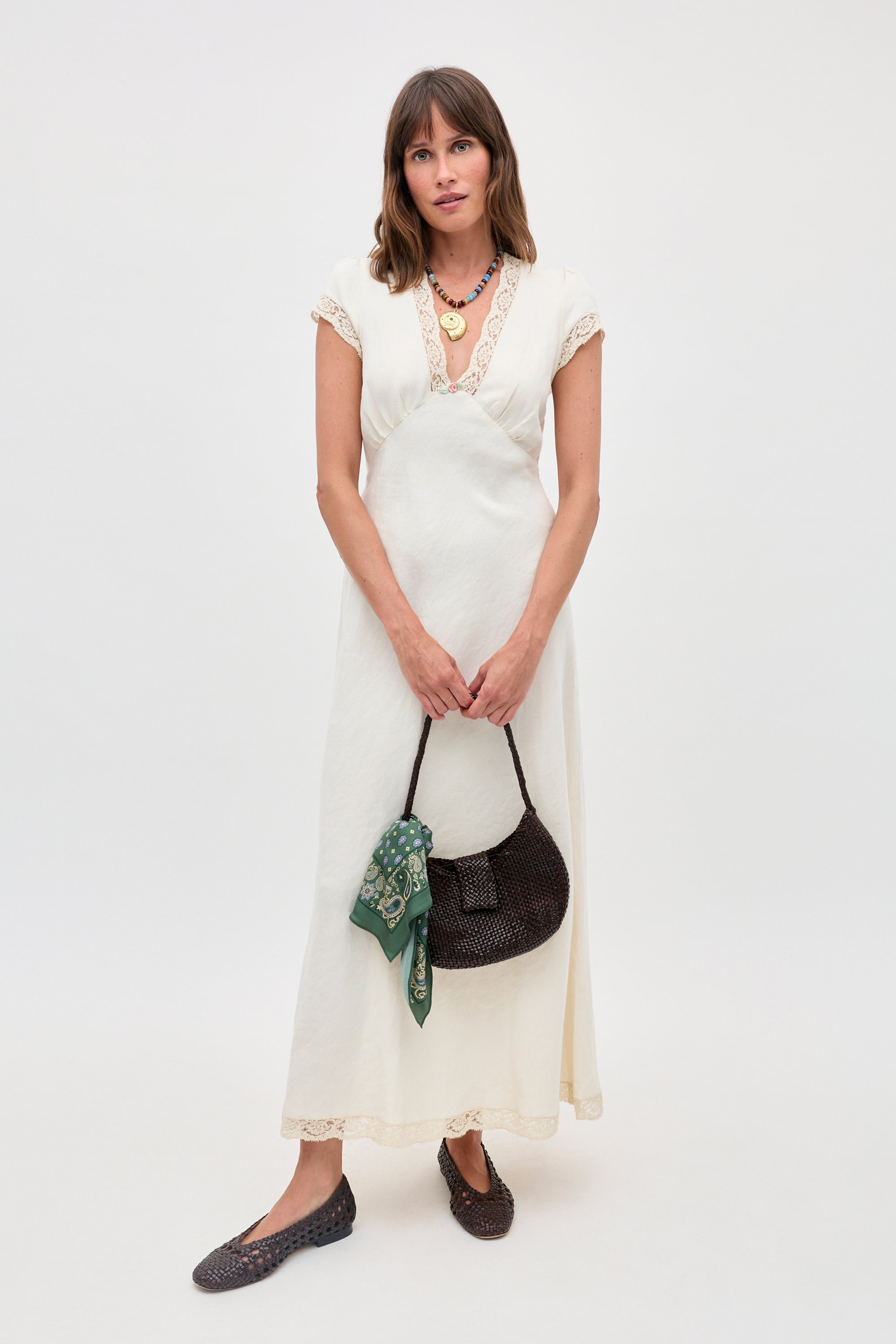Clarice Linen Midi Dress in Cream | RIXO Ireland ⋆