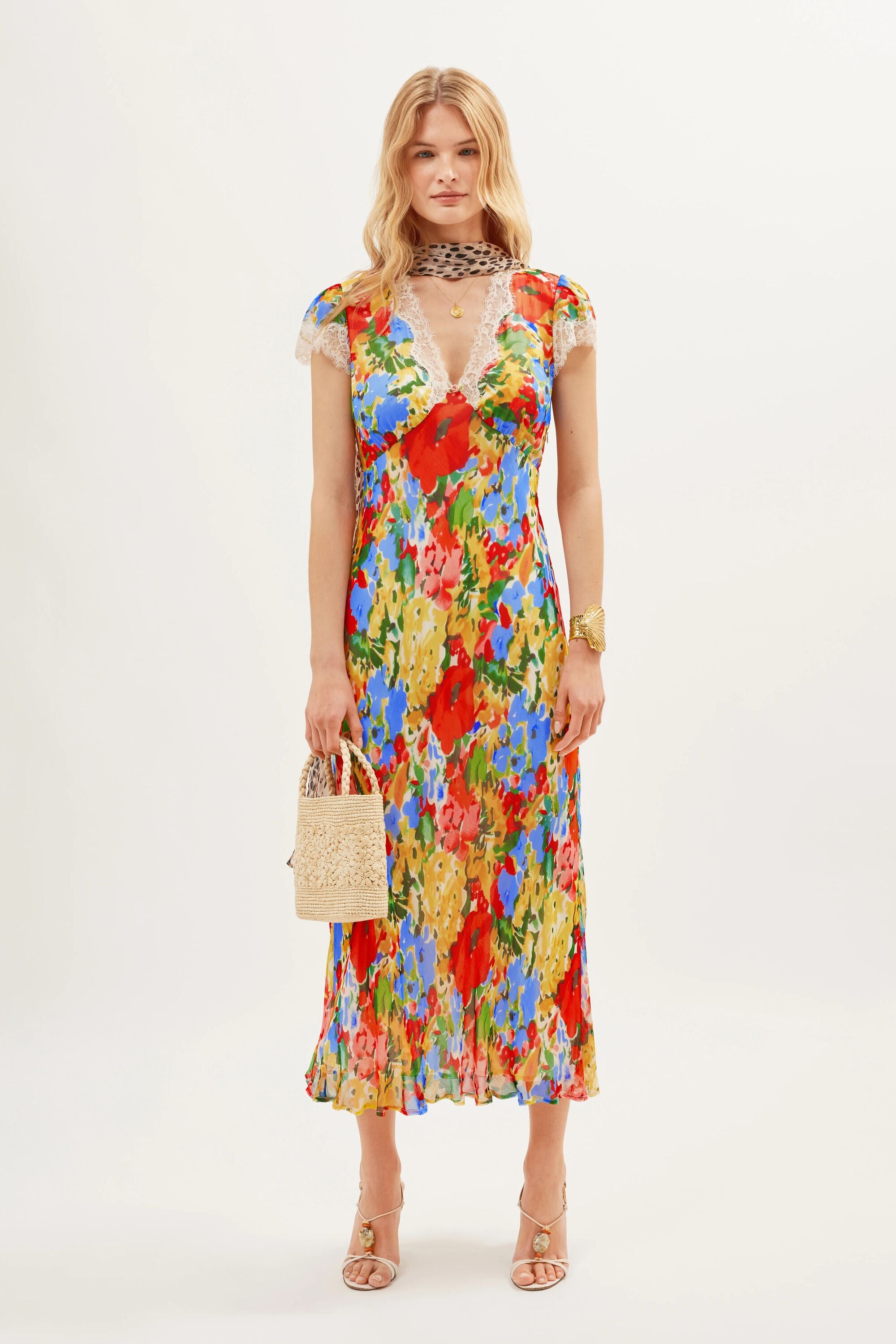 Clarice Chiffon Midi Dress in Wedding Floral Multi | RIXO USA Clarice Chiffon Midi Dress in Wedding Floral Multi | RIXO USA