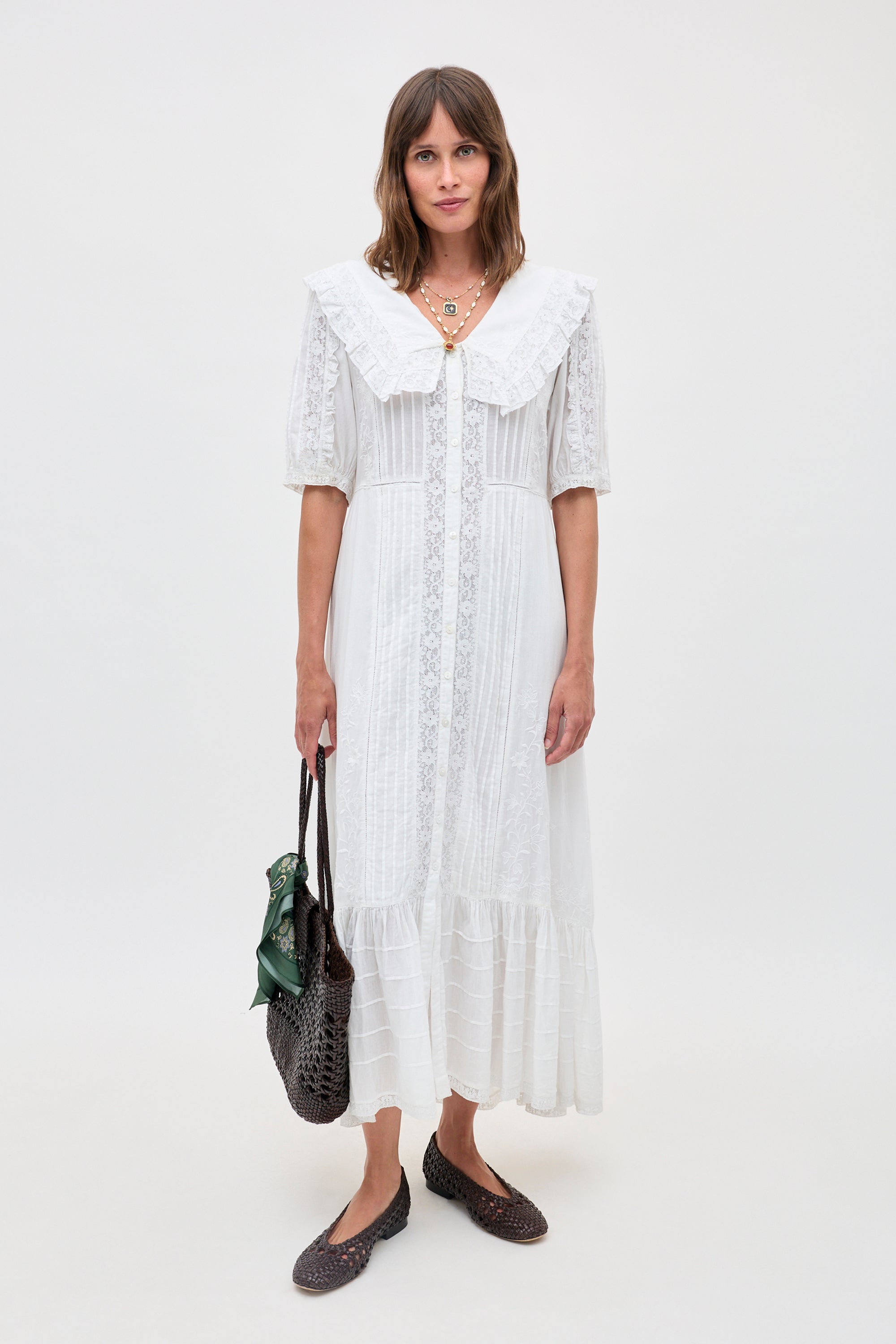 caspar leafy embroidered dress white White Embroidered Cotton Dress VITA GRACE