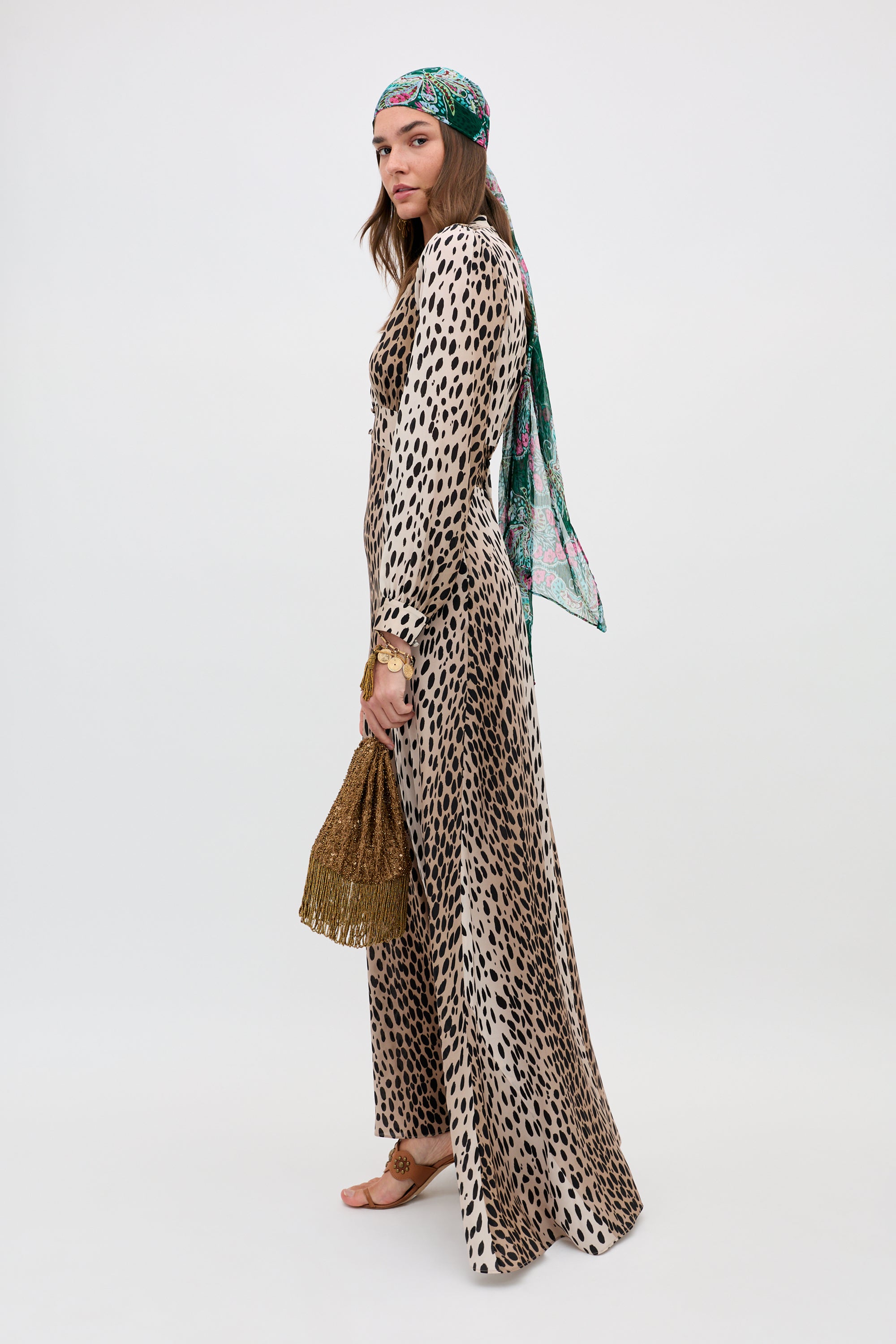 Emory Silk Gown in Brown Antelope Spot Black | RIXO USA ⋆