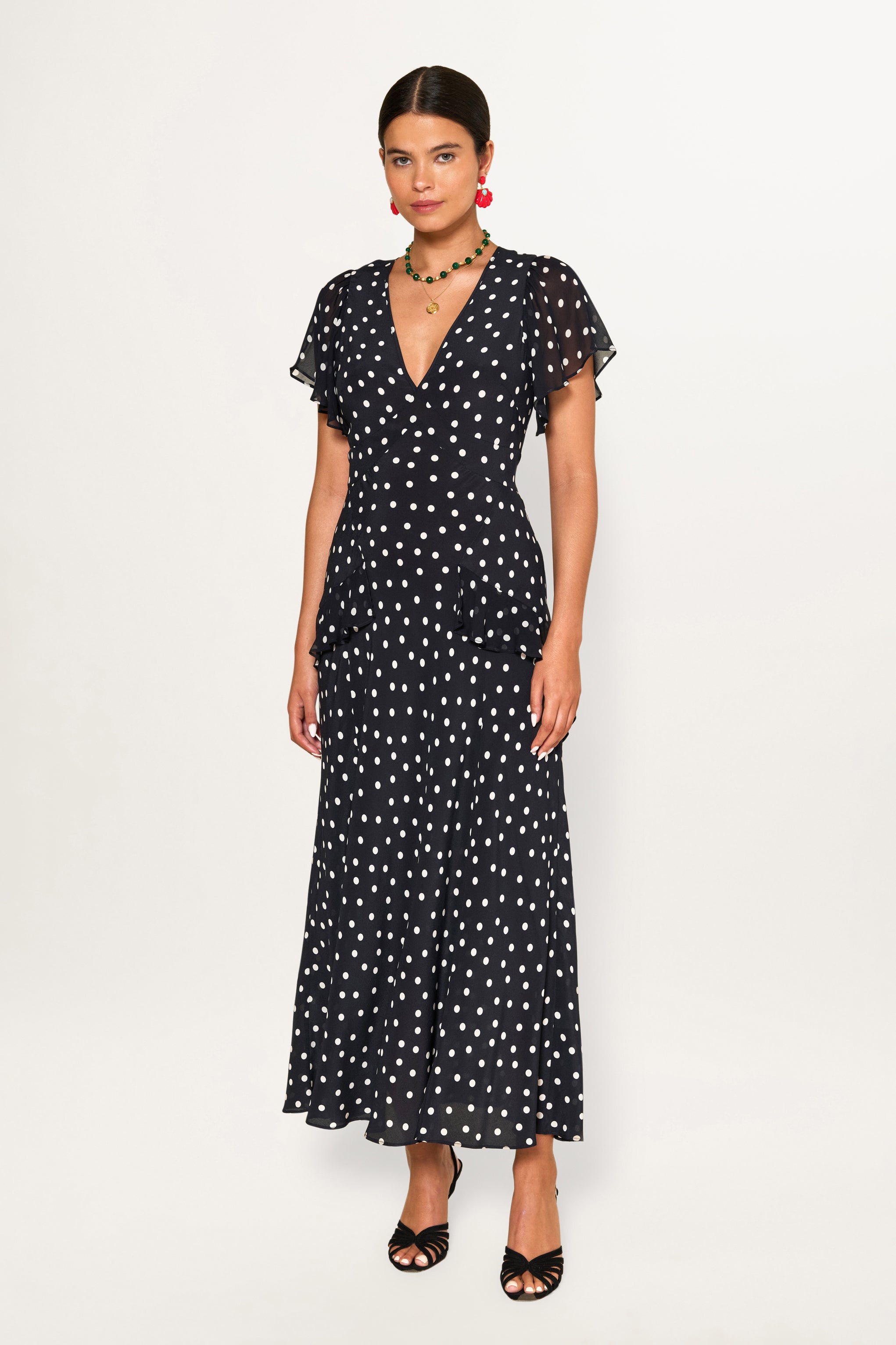 Evie Silk Dress in Bohemia Spot Deep Navy - Main Image