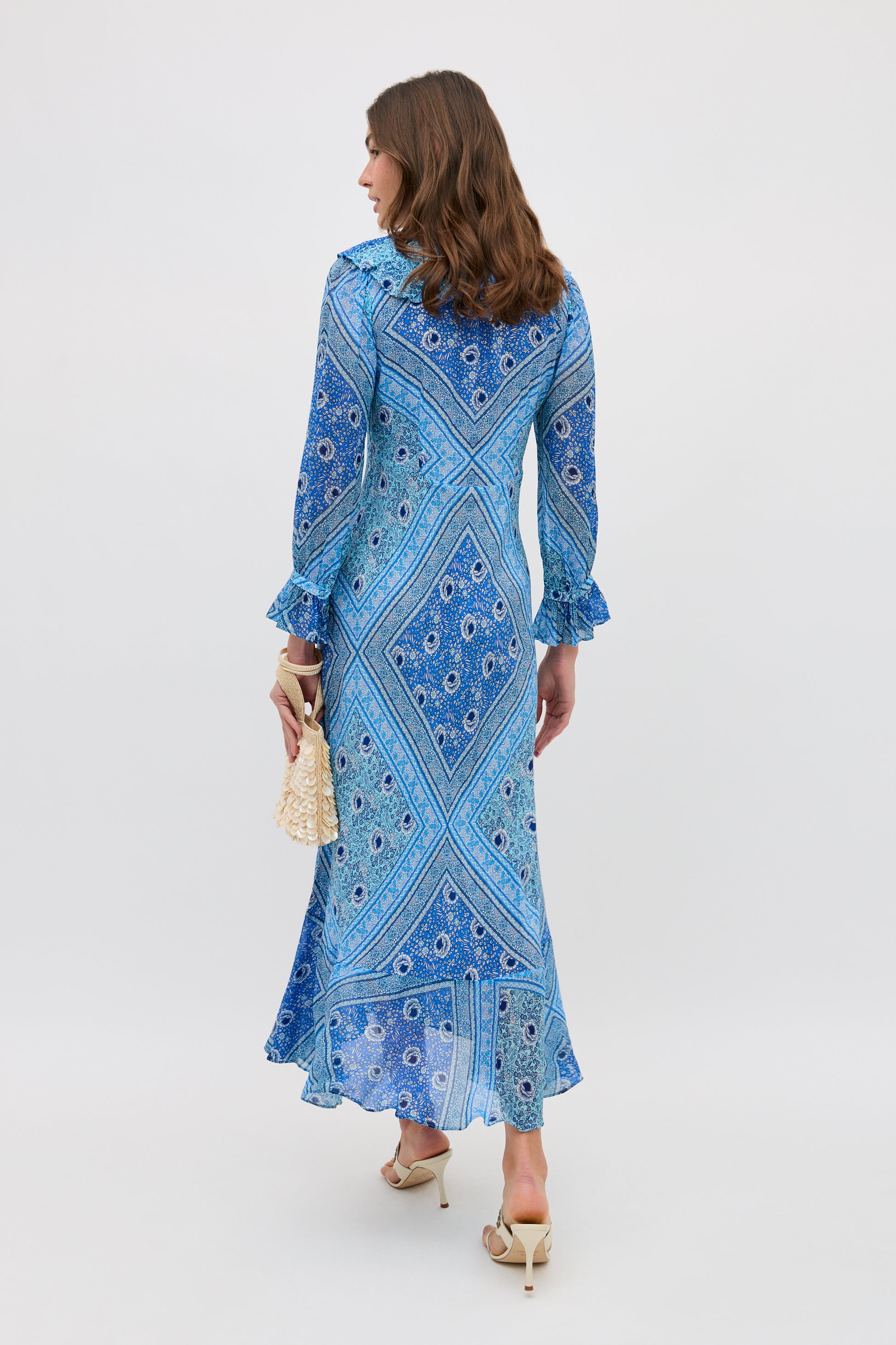 Gracye Silk Dress in Boho Scarf Blue | RIXO USA