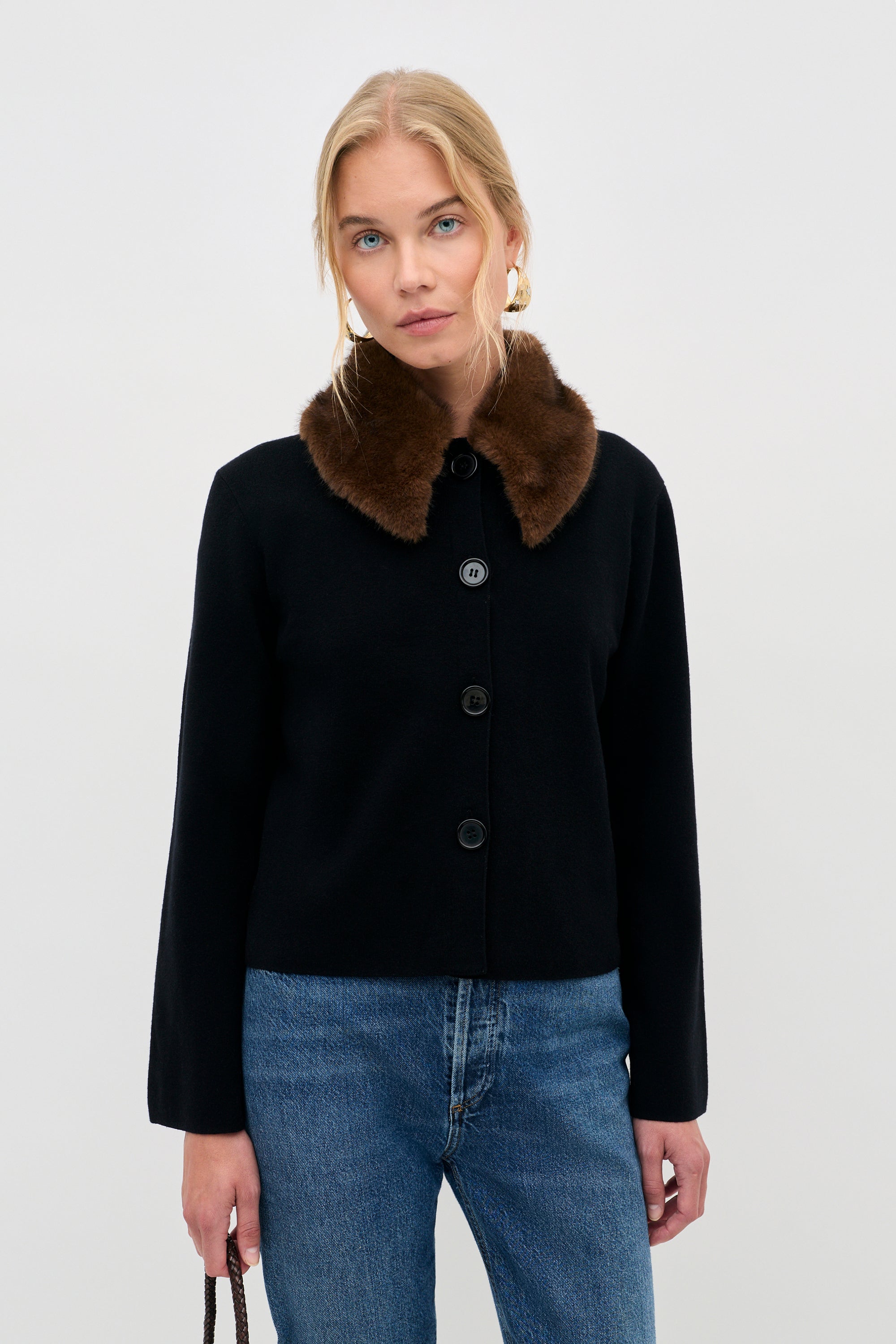 Jasmin Merino Knitted Cardigan in Black | RIXO USA ⋆