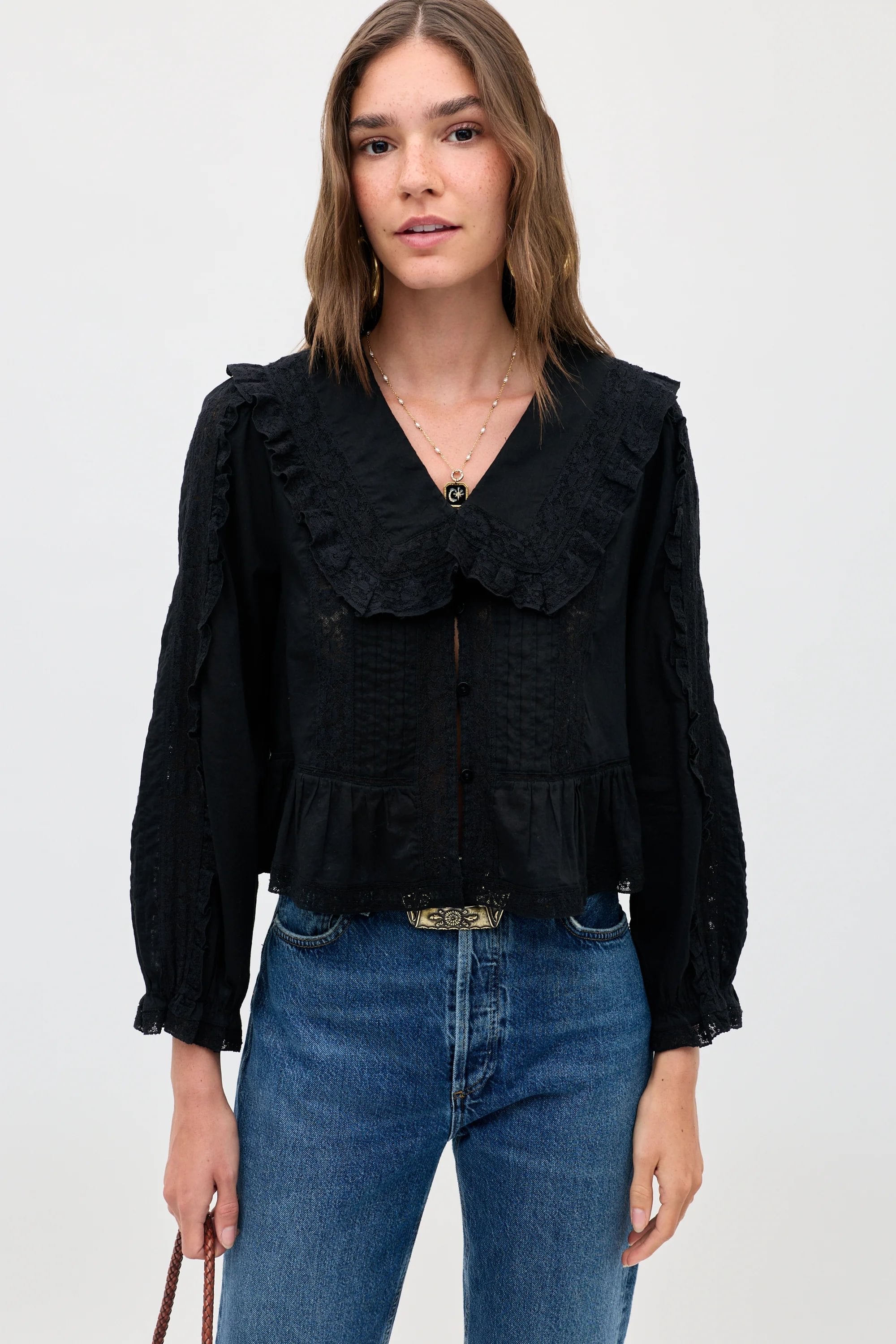 Maribelle Cotton Blouse in Black | RIXO USA ⋆