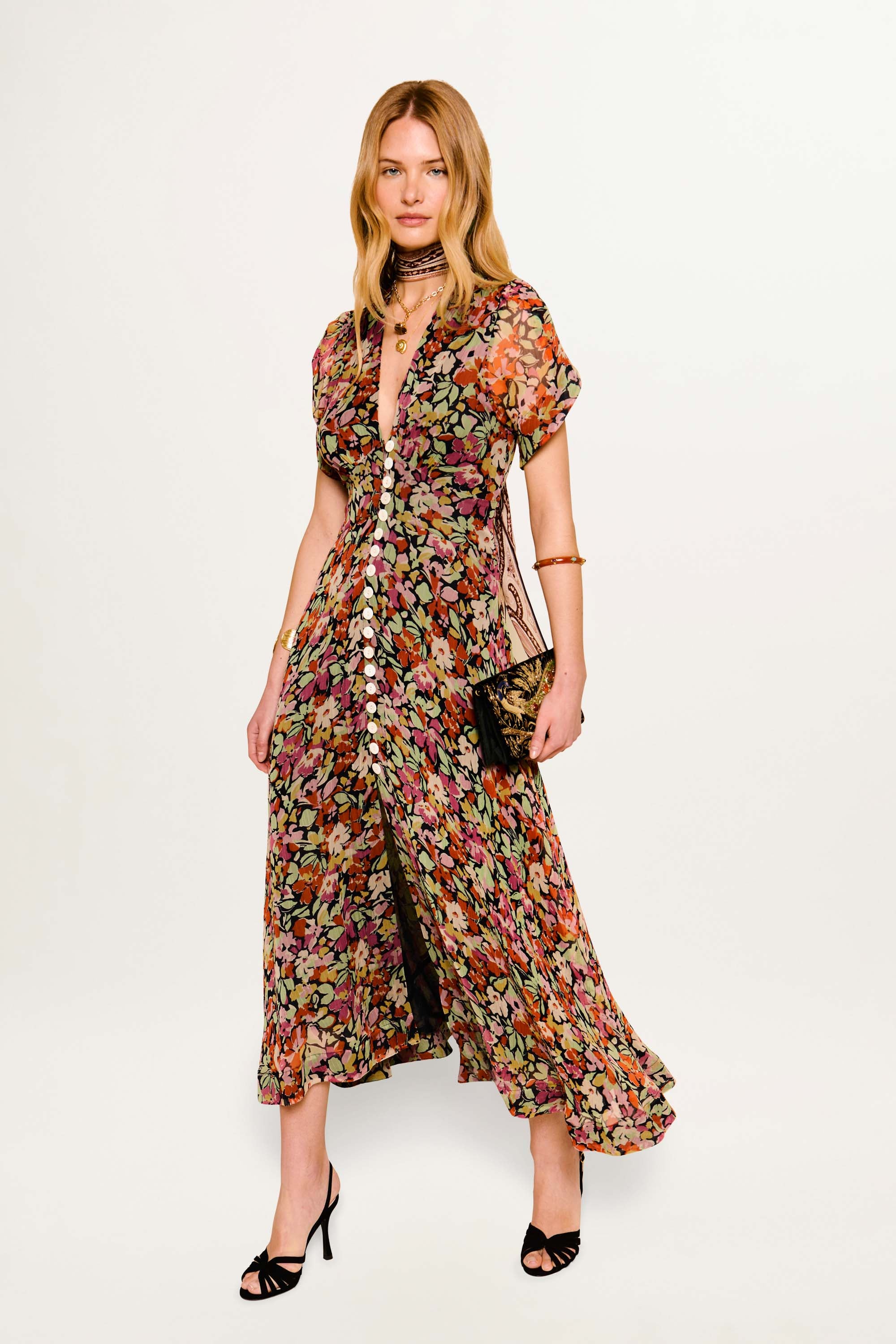 Novara Chiffon Dress in Vintage Floral Deep Navy | RIXO USA ⋆