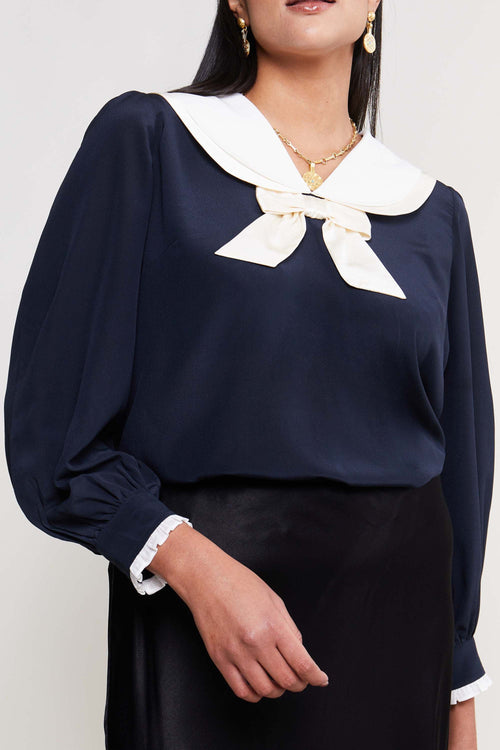 extended-sizing-capsule,Bow-Collar Silk Top