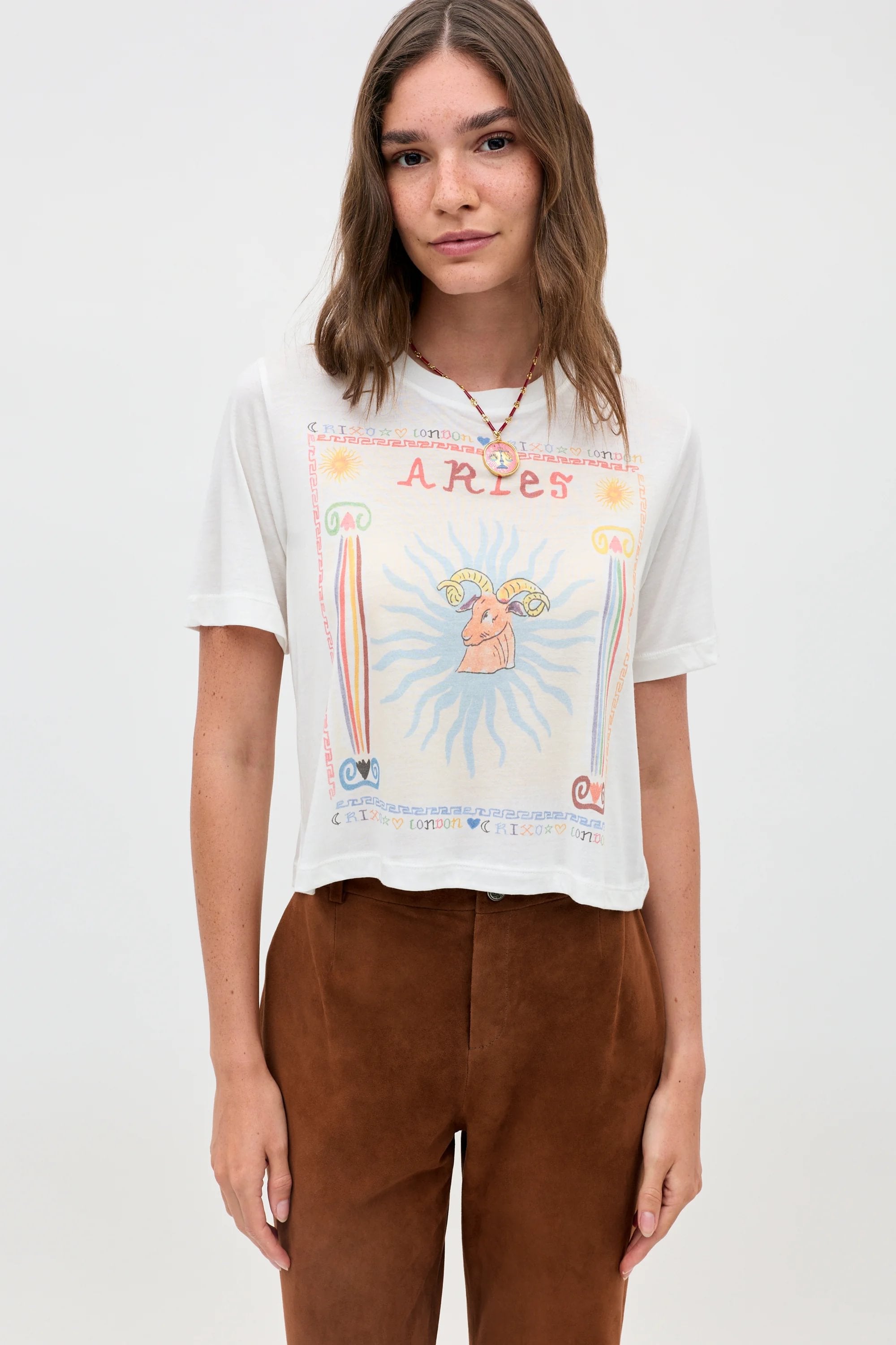 Ria Hand Painted Zodiac T-Shirt in White Aries | RIXO USA ⋆