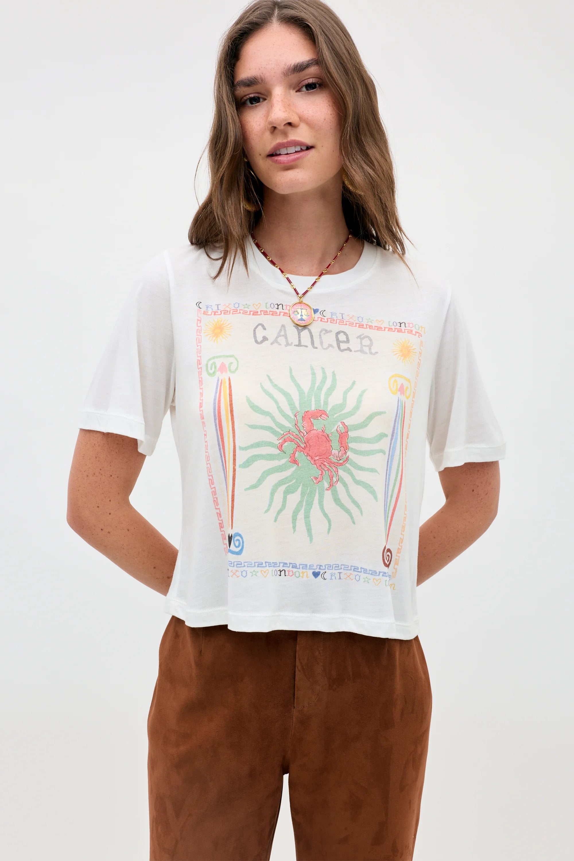 Ria Hand Painted Zodiac T-Shirt in White Cancer | RIXO USA ⋆