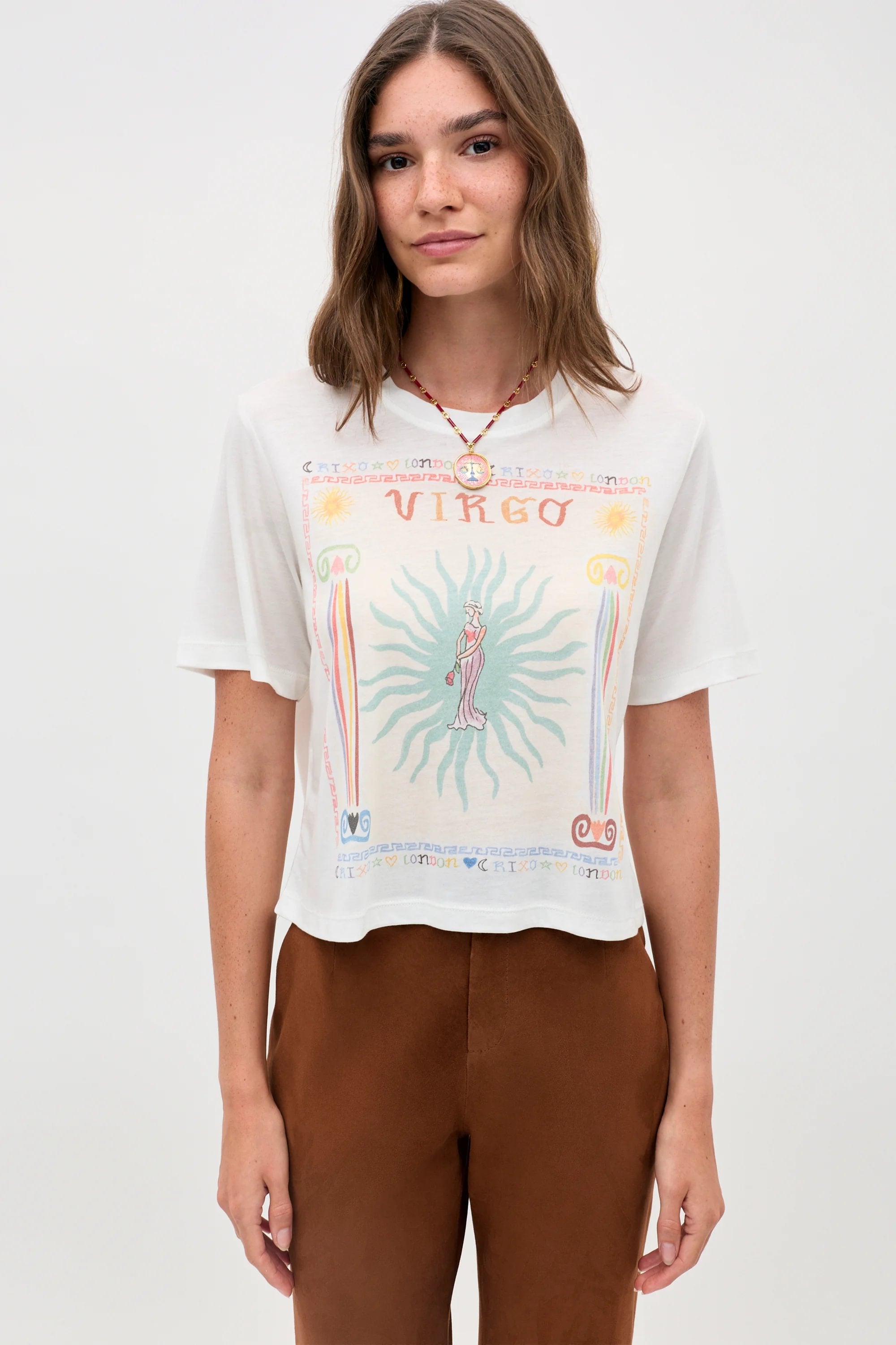 Ria Hand Painted Zodiac T-Shirt in White Virgo | RIXO USA ⋆