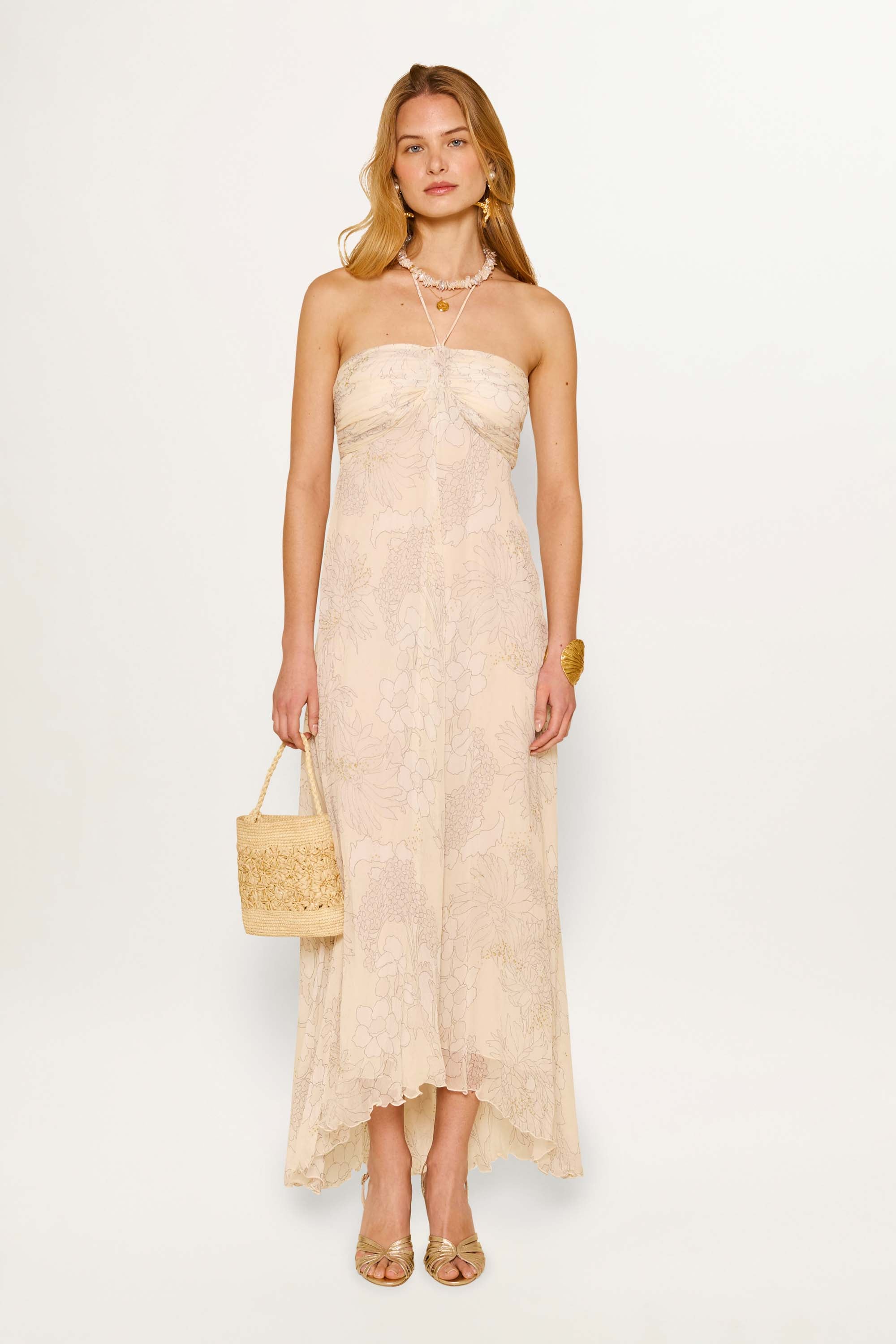 Samira Gown in Cream French Floral Glitter - Main Image