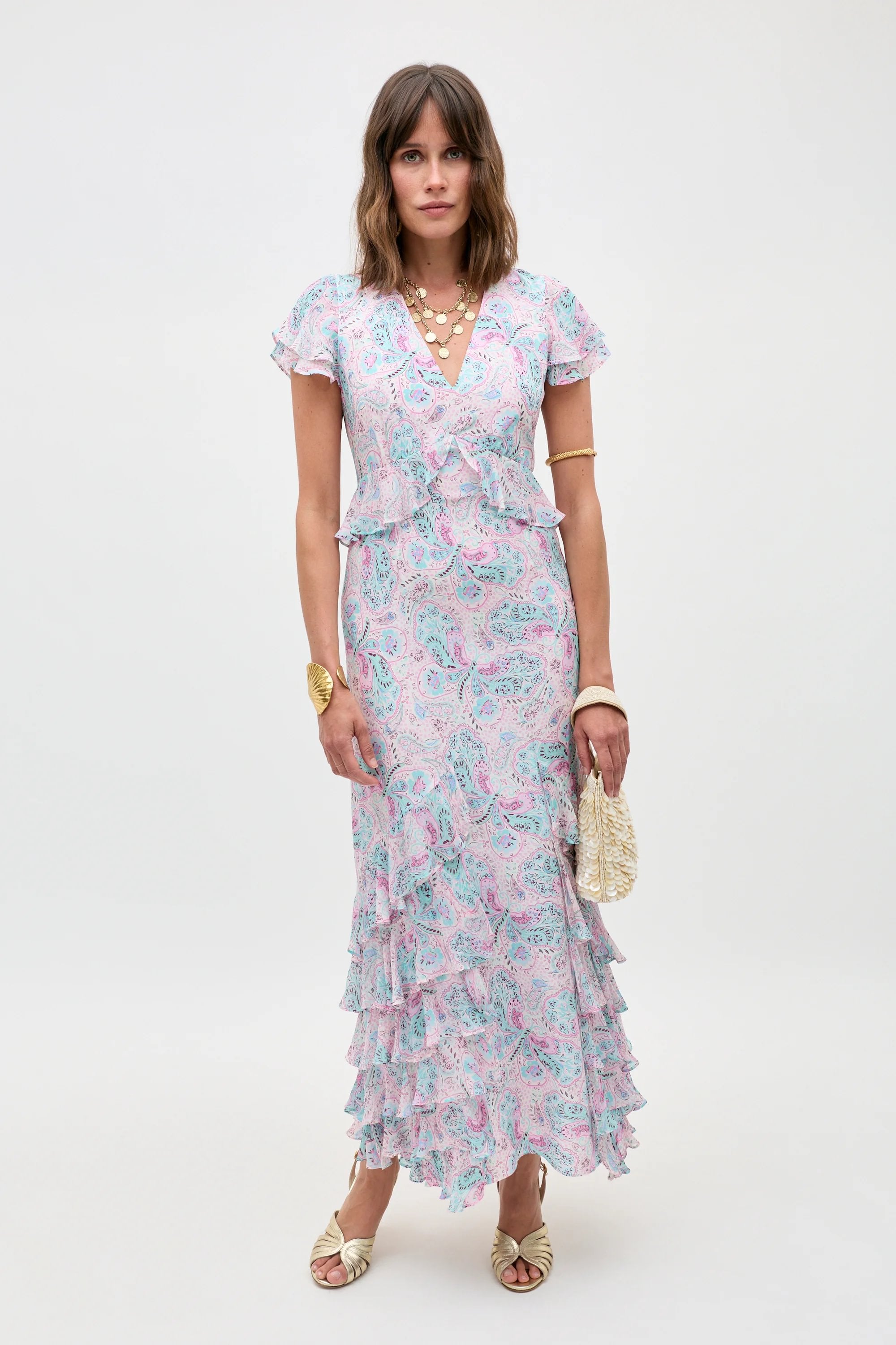 Thanvi Silk Midi Dress in Purple Butterfly Paisley Cream | RIXO USA ⋆