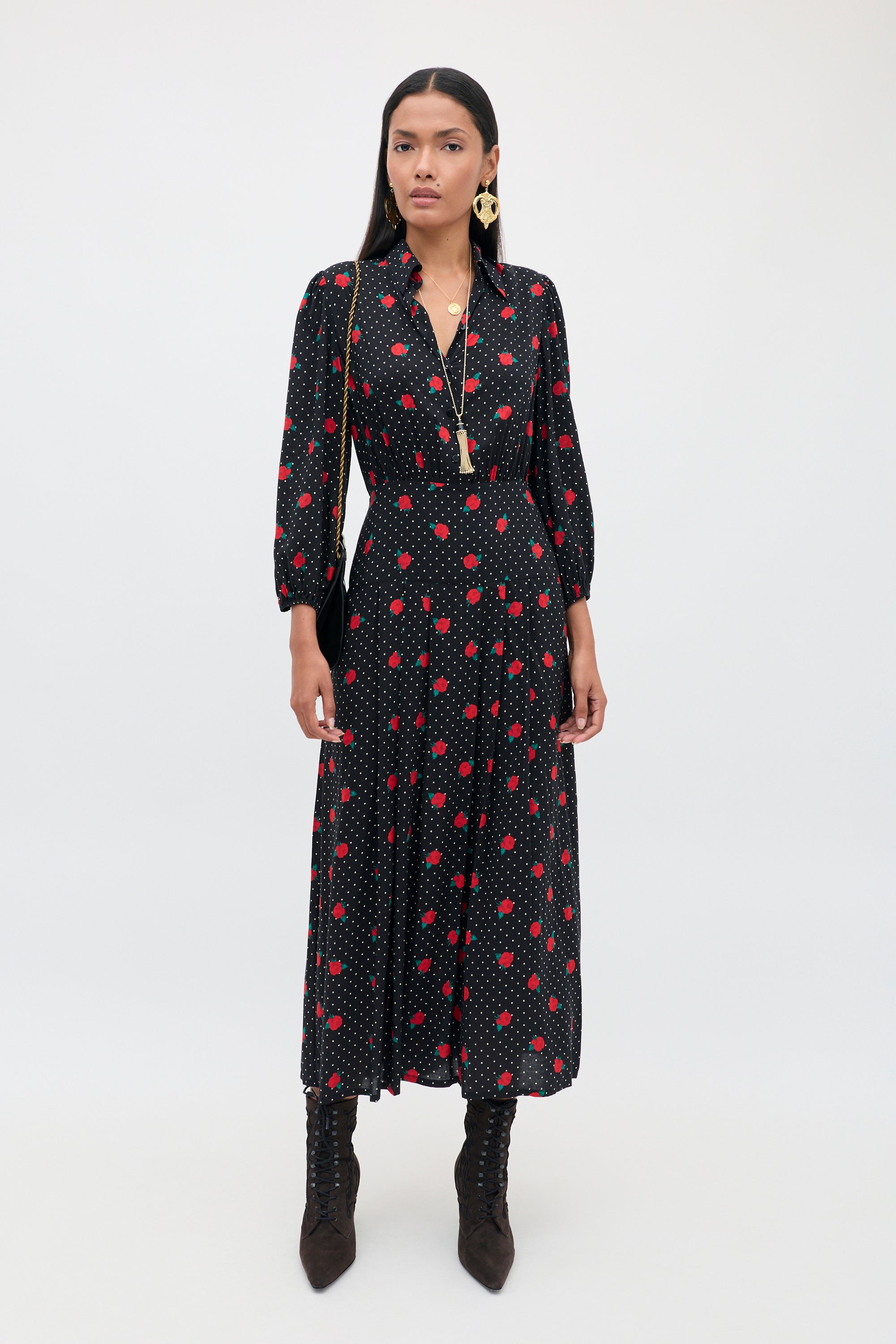 Izzy Shirt Dress in Rose Spot Black | RIXO USA ⋆