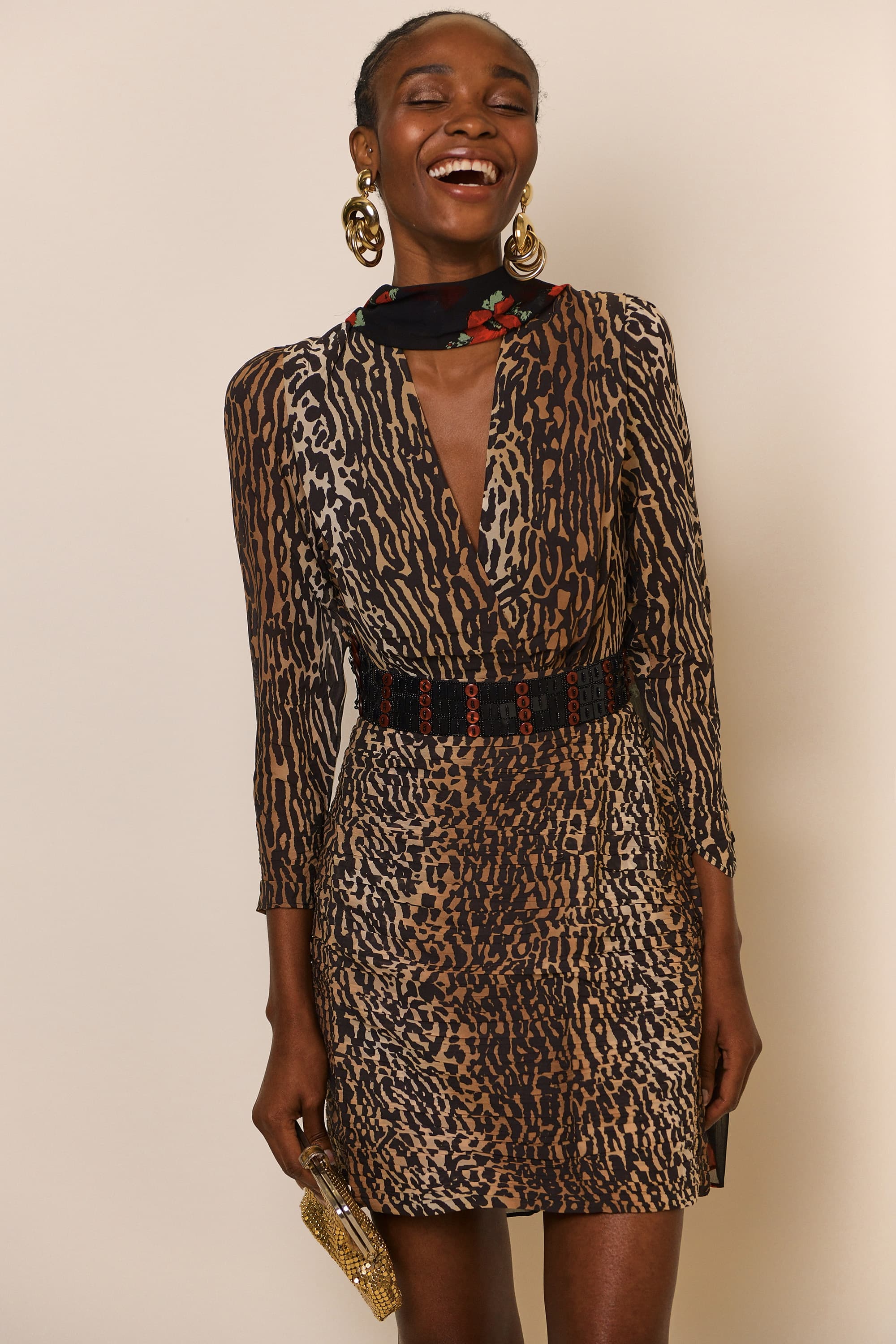 Golden Mini Dress in Brown Bohemia Leopard