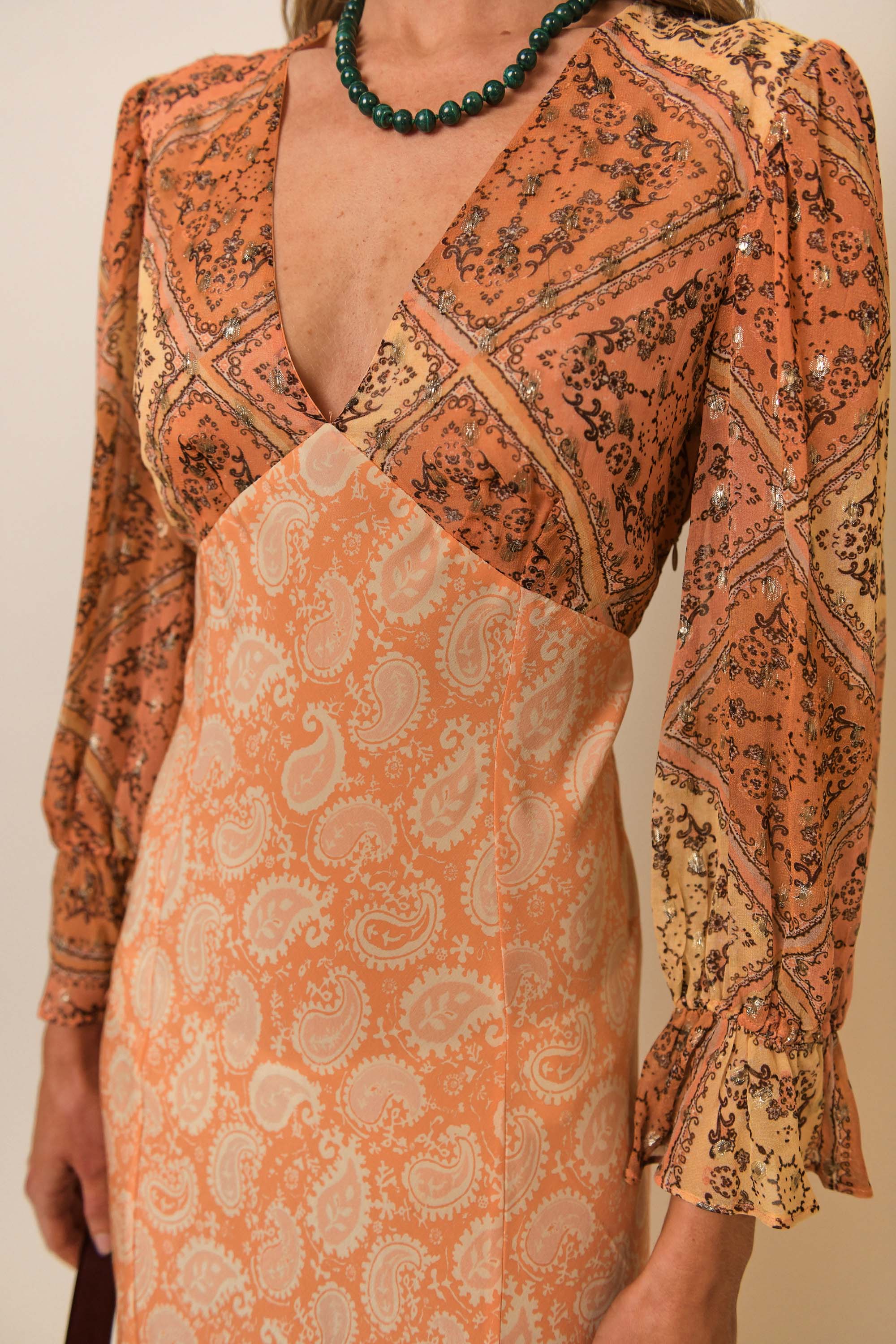 Aoife paisley-printed silk dress in orange - Rixo