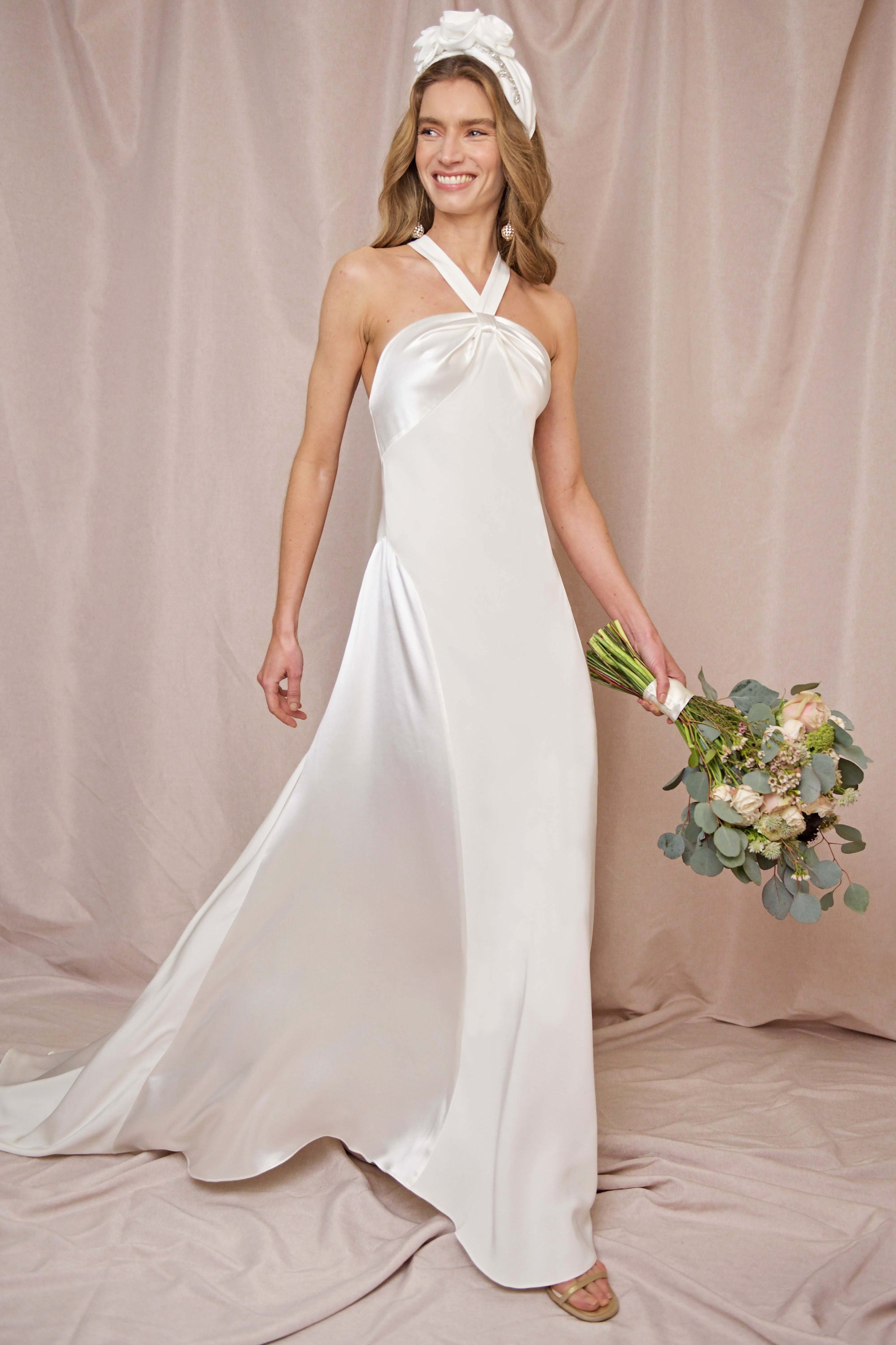 Silk halter neck wedding clearance dress