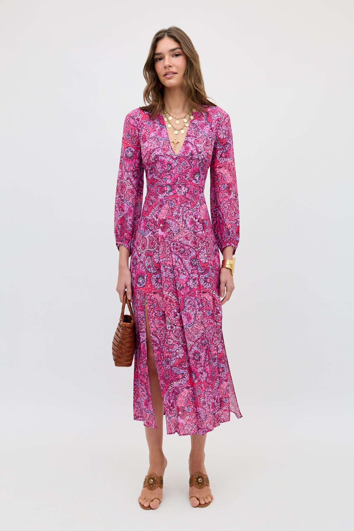 Camellia Silk Midi Dress in Paisley Floral Red | RIXO USA Camellia Silk Midi Dress in Paisley Floral Red | RIXO USA