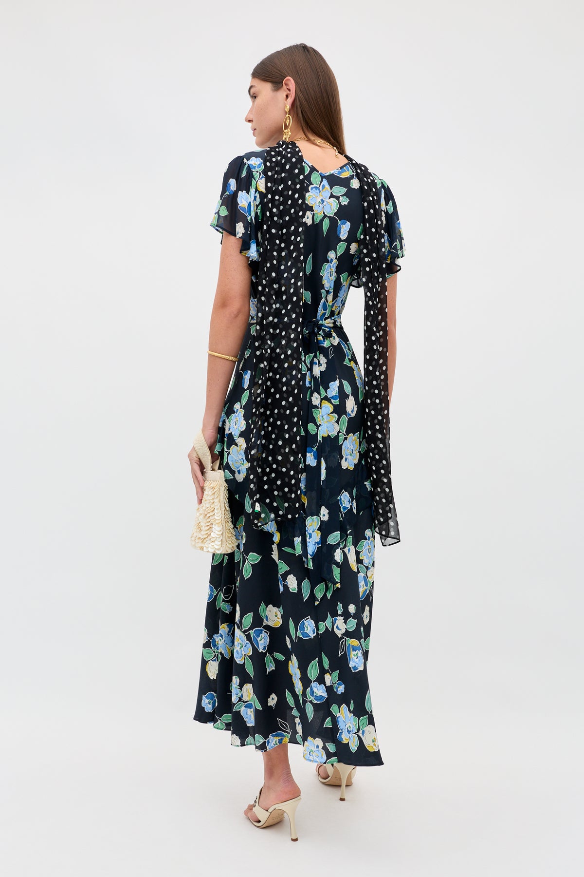 rixo evie silk midi dress Evie Silk Midi Dress in Brown Antelope Spot Black
