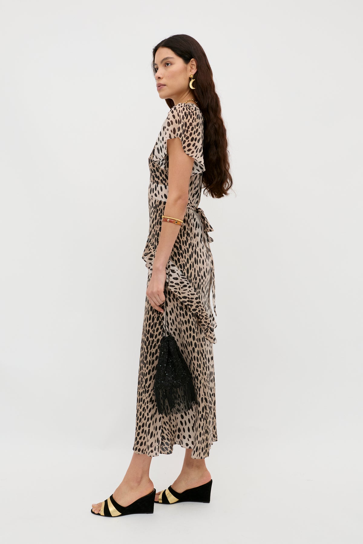 RIXO Evie Silk Midi Antelope Spot Black RIXO Evie Silk Midi Antelope Spot Black