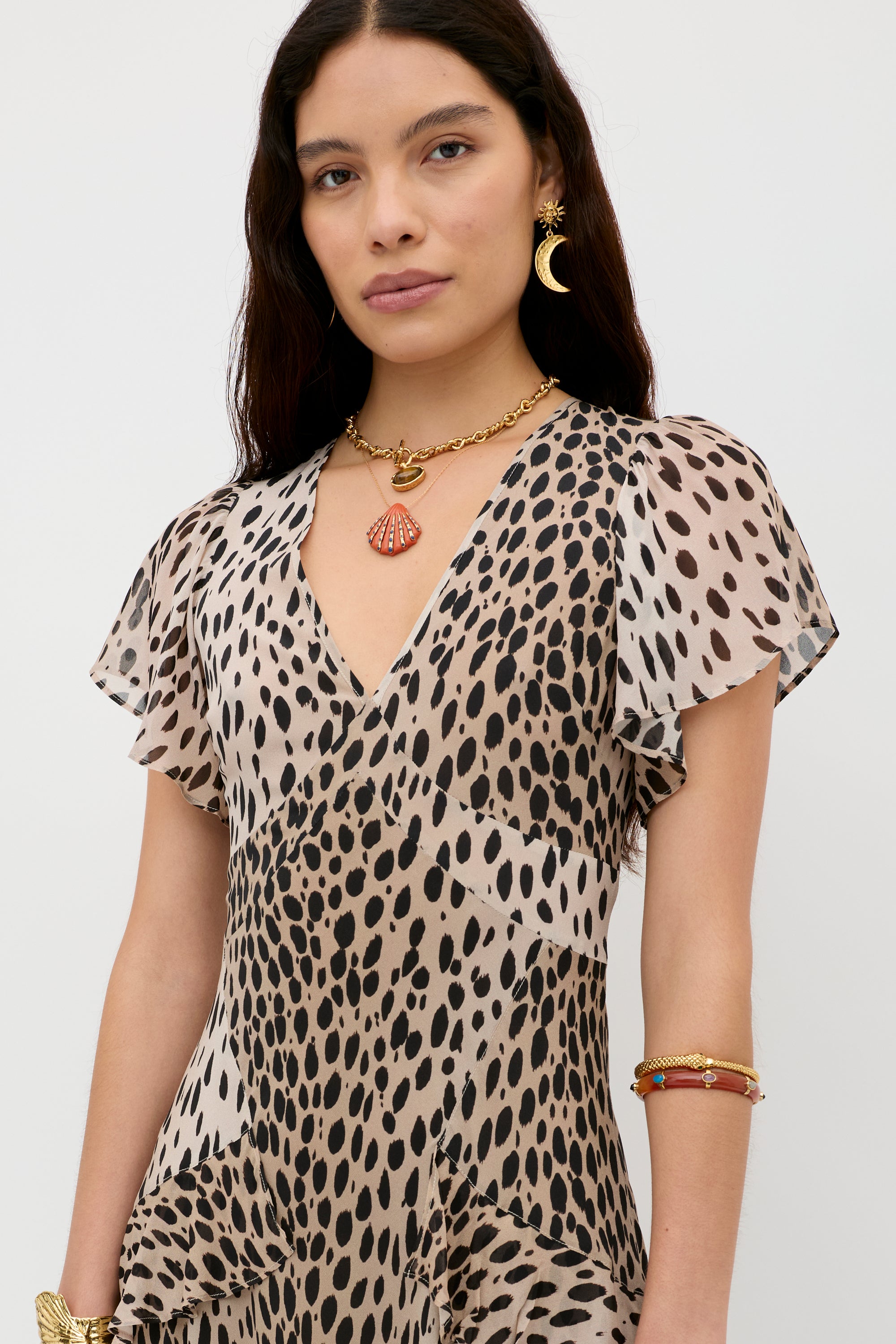 Evie Silk Midi Dress in Brown Antelope Spot Black | RIXO USA ⋆