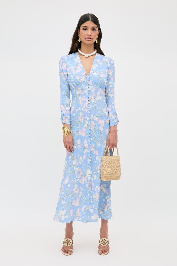 RIXO Katie Midi Watercolour Floral Blue RIXO Katie Midi Watercolour Floral Blue