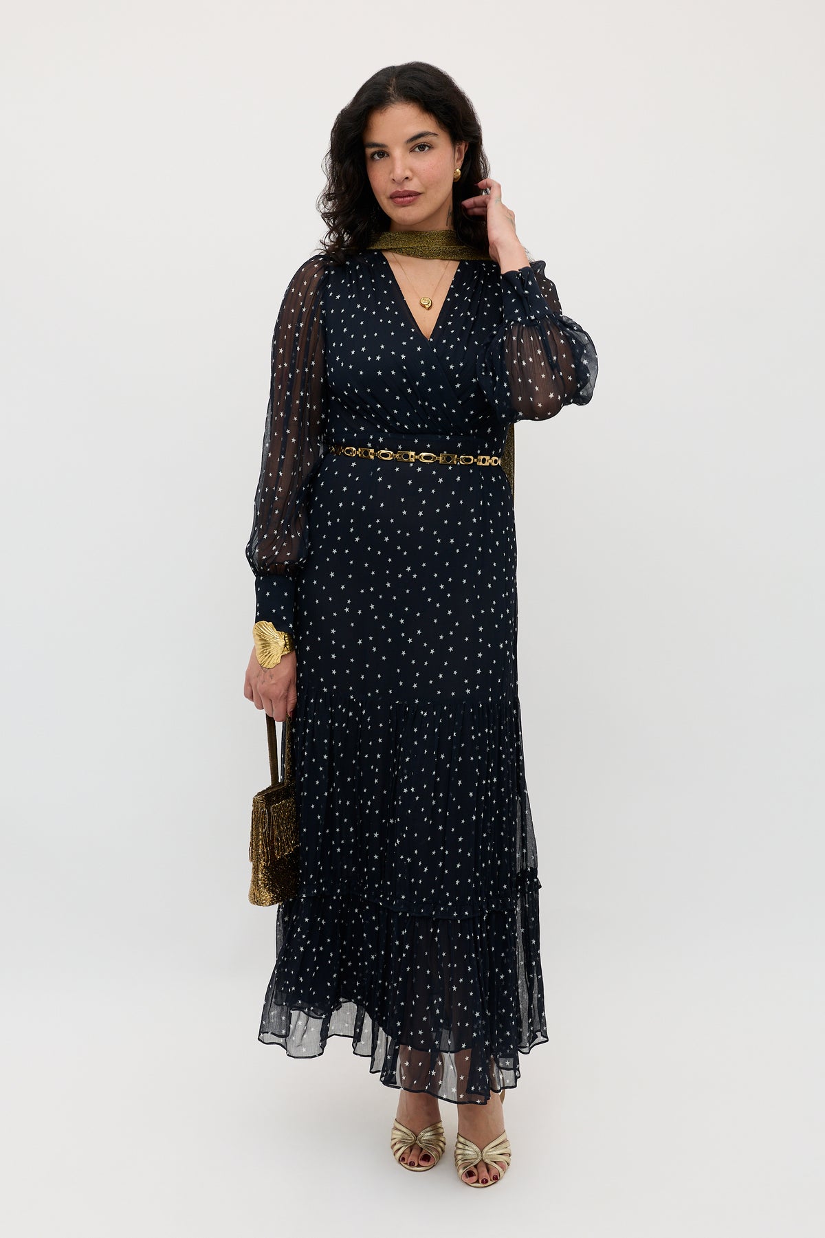 Elsie Chiffon Dress in Starry Night Navy | RIXO USA Elsie Chiffon Dress in Starry Night Navy | RIXO USA