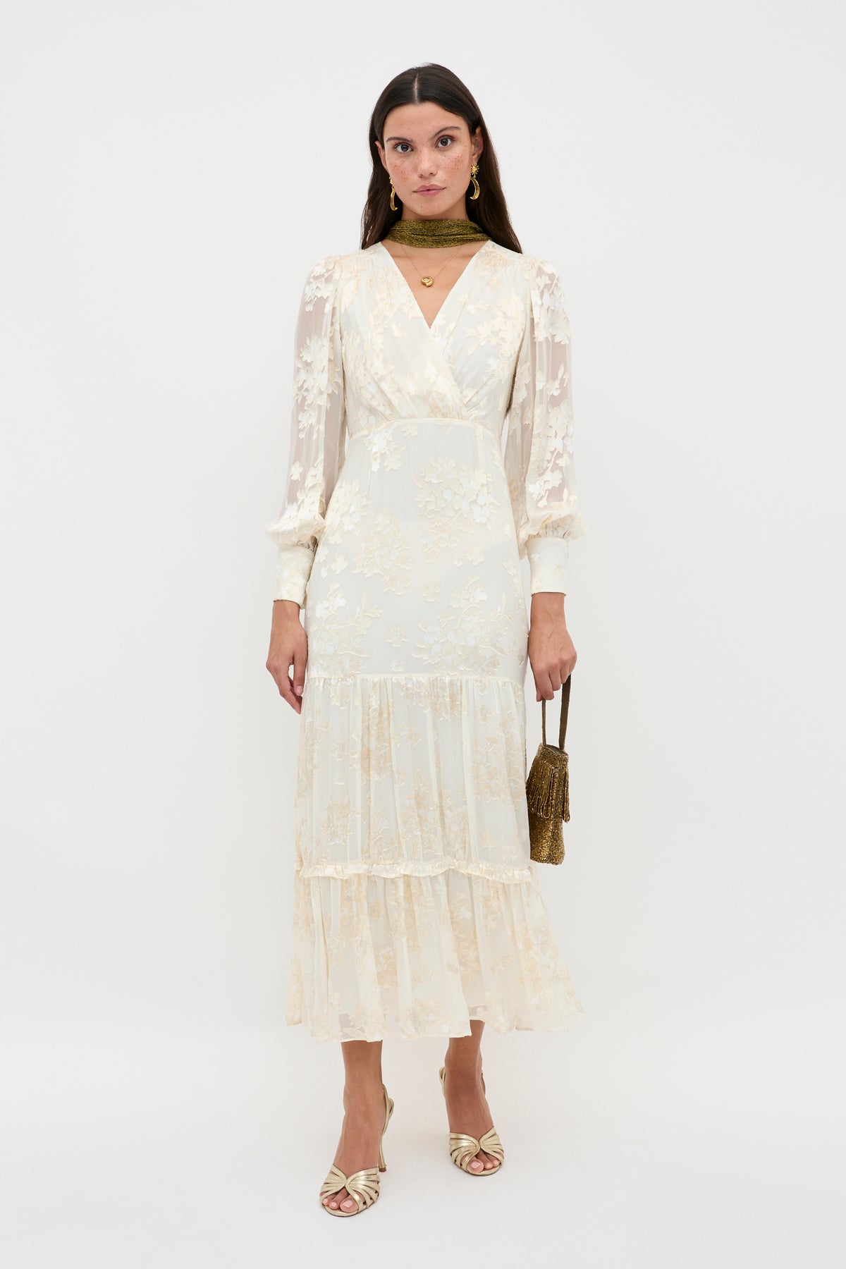 velvet cream dress 1940s Long Sleeve Gown