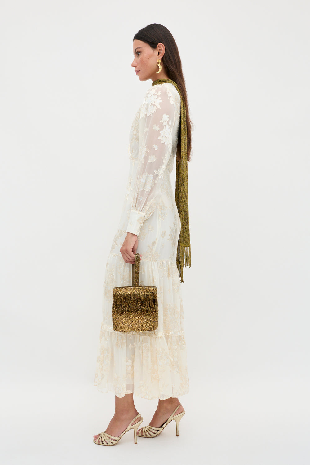 Elsie Silk-Velvet Devoré Dress in Bouquet Devoré Cream | RIXO ⋆