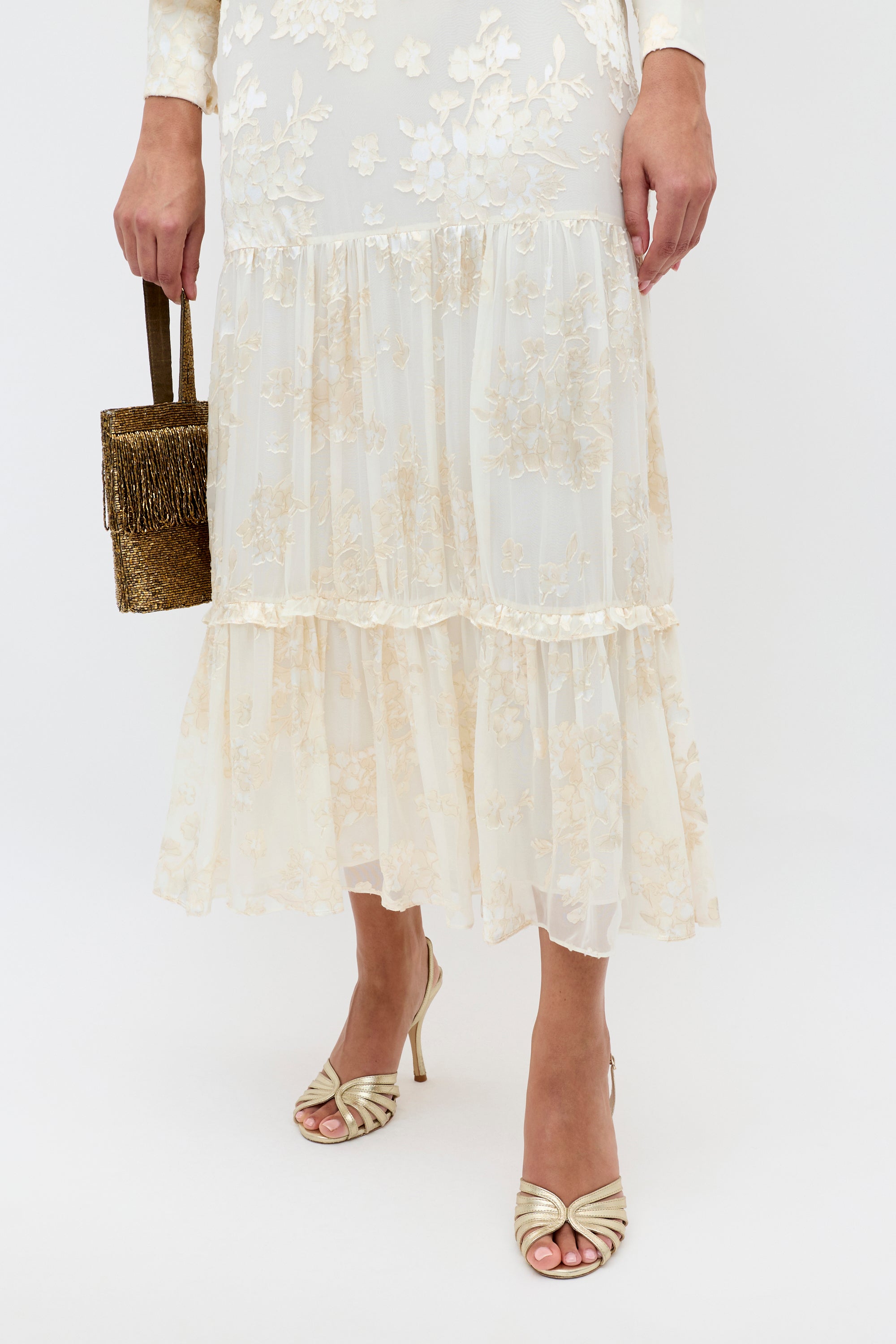 Elsie Silk-Velvet Devoré Dress in Bouquet Devoré Cream | RIXO USA ⋆