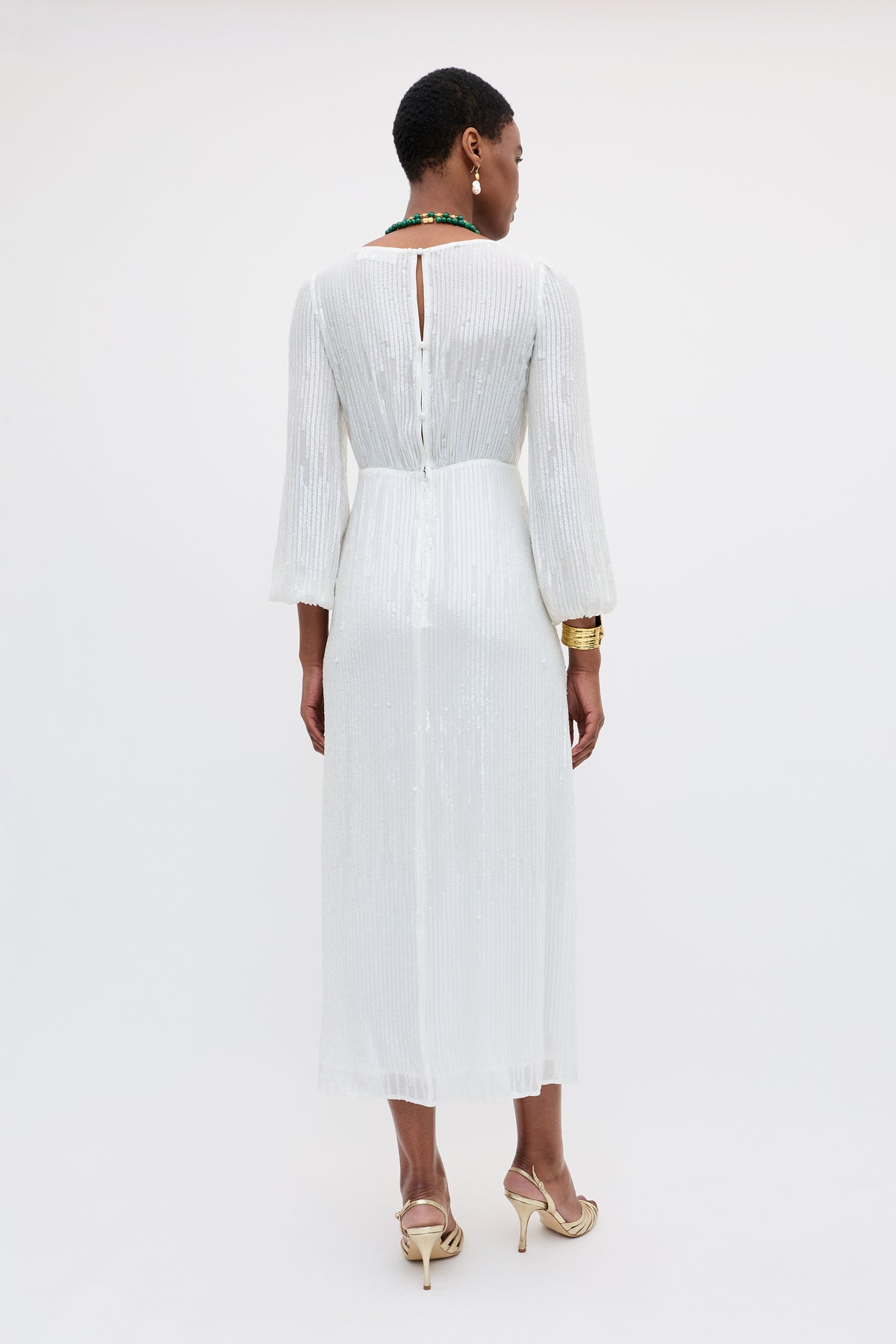 Coco Sequinned Midi Dress in Ivory Sequin | RIXO USA Coco Sequinned Midi Dress in Ivory Sequin | RIXO USA