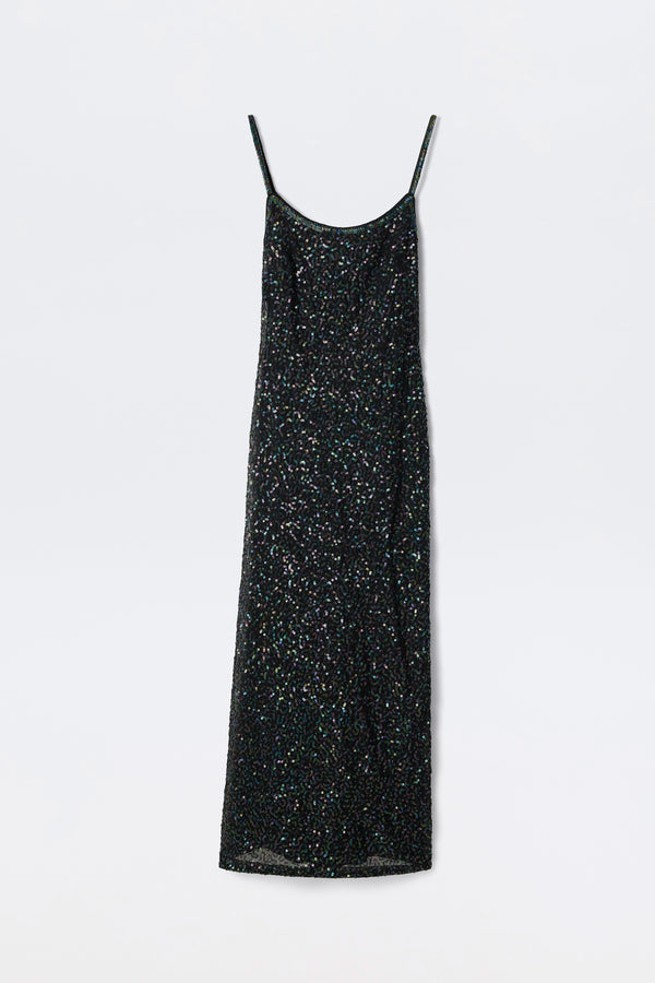 Holly Embellished Midi Dress in Squiggle Embellishment Black | RIXO USA